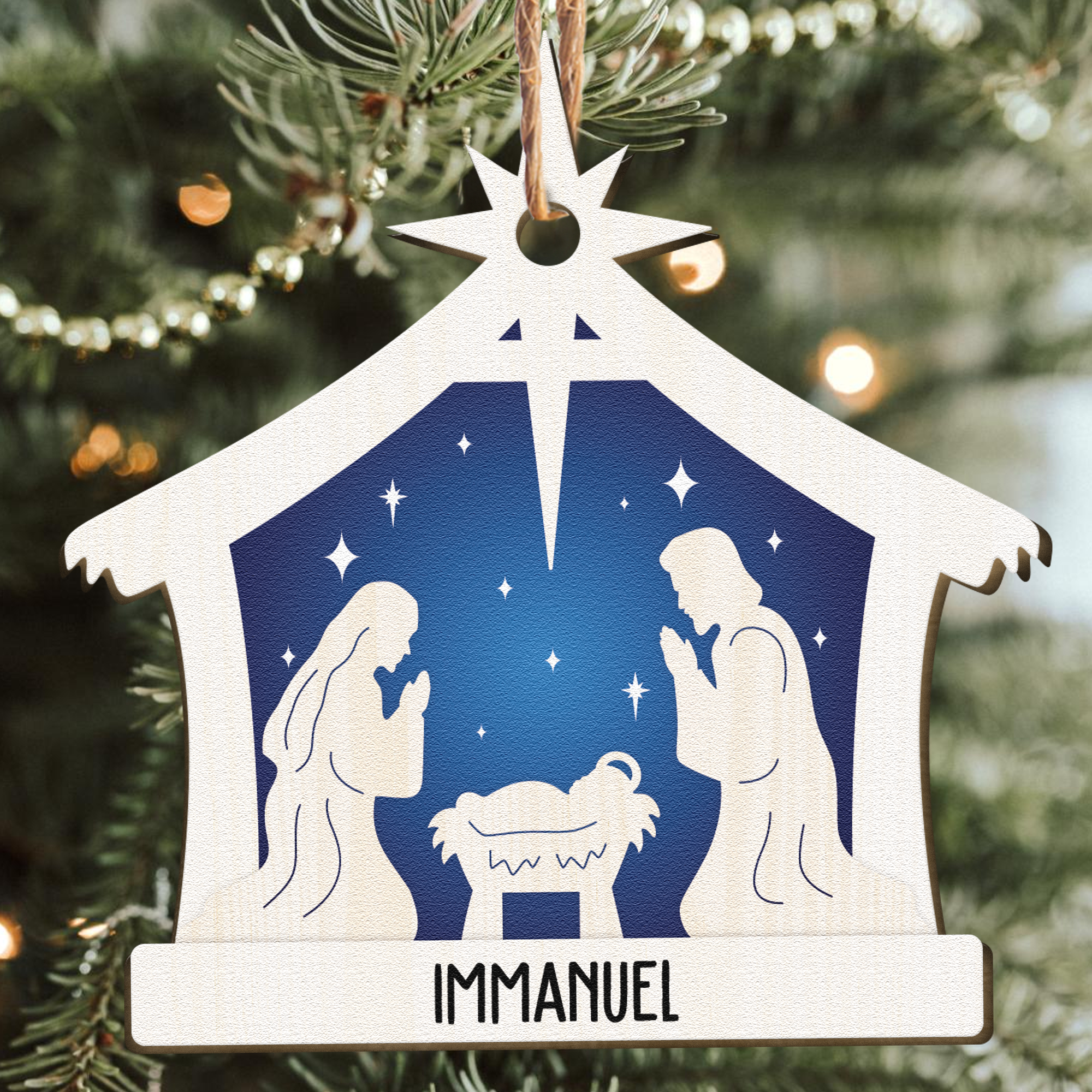 Name Of Jesus Nativity Scene - Personalized Wooden Ornament