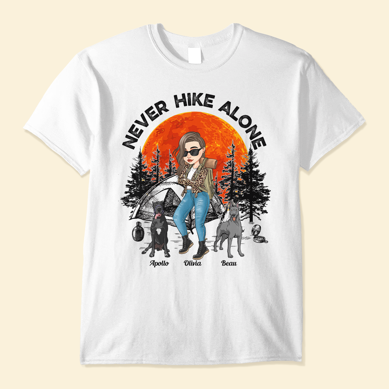 Never Hike Alone - Personalized Shirt - Gift For Dog & Hiking Lover, Nature Love - Hiking With Dogs