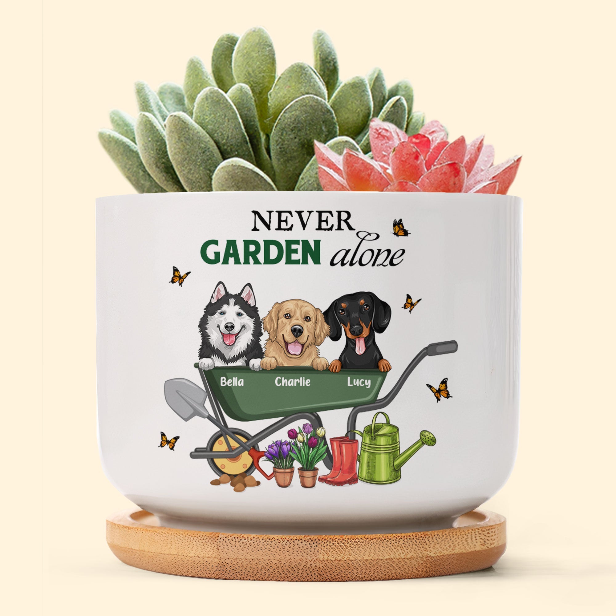 Never Garden Alone - Personalized Ceramic Plant Pot