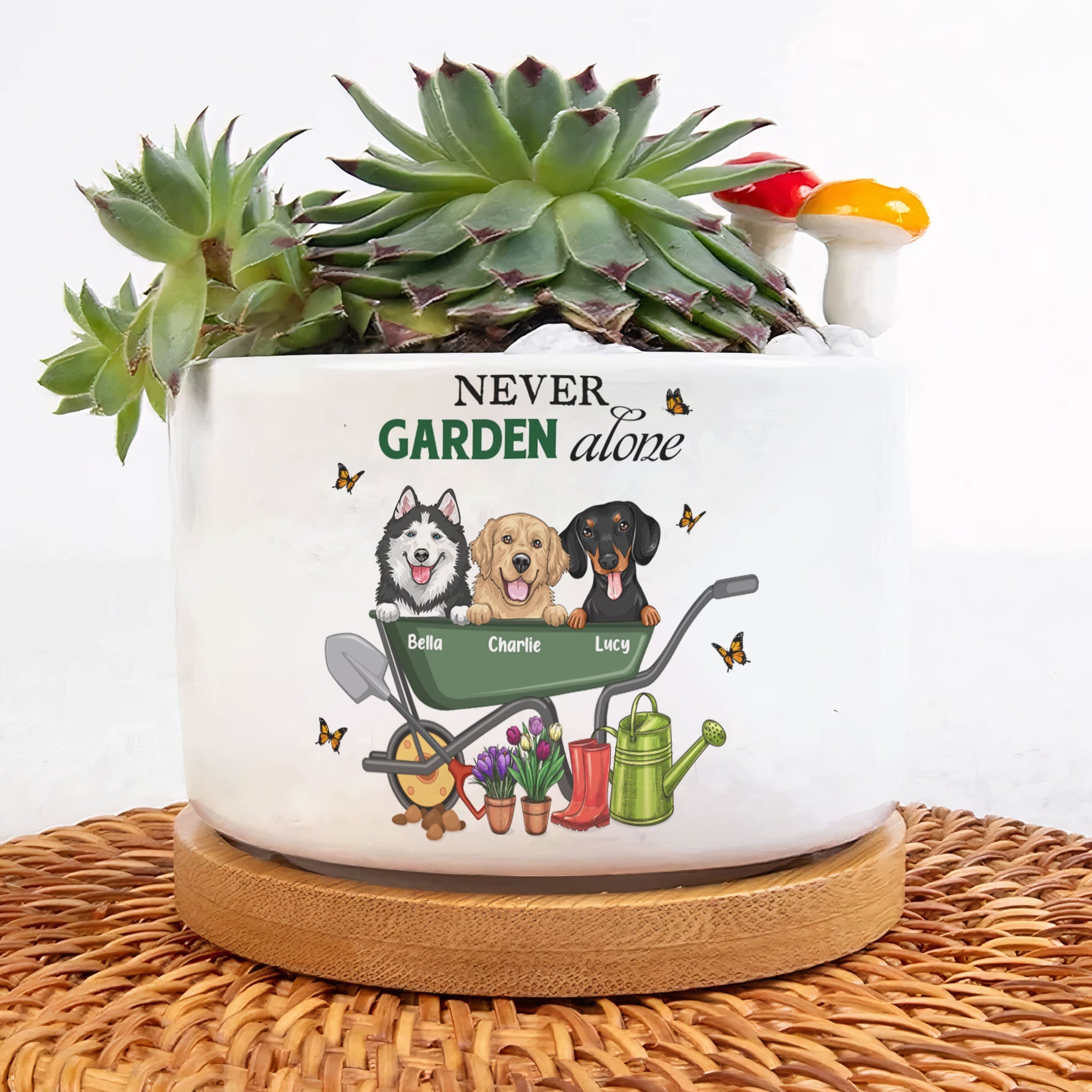 Never Garden Alone - Personalized Ceramic Plant Pot