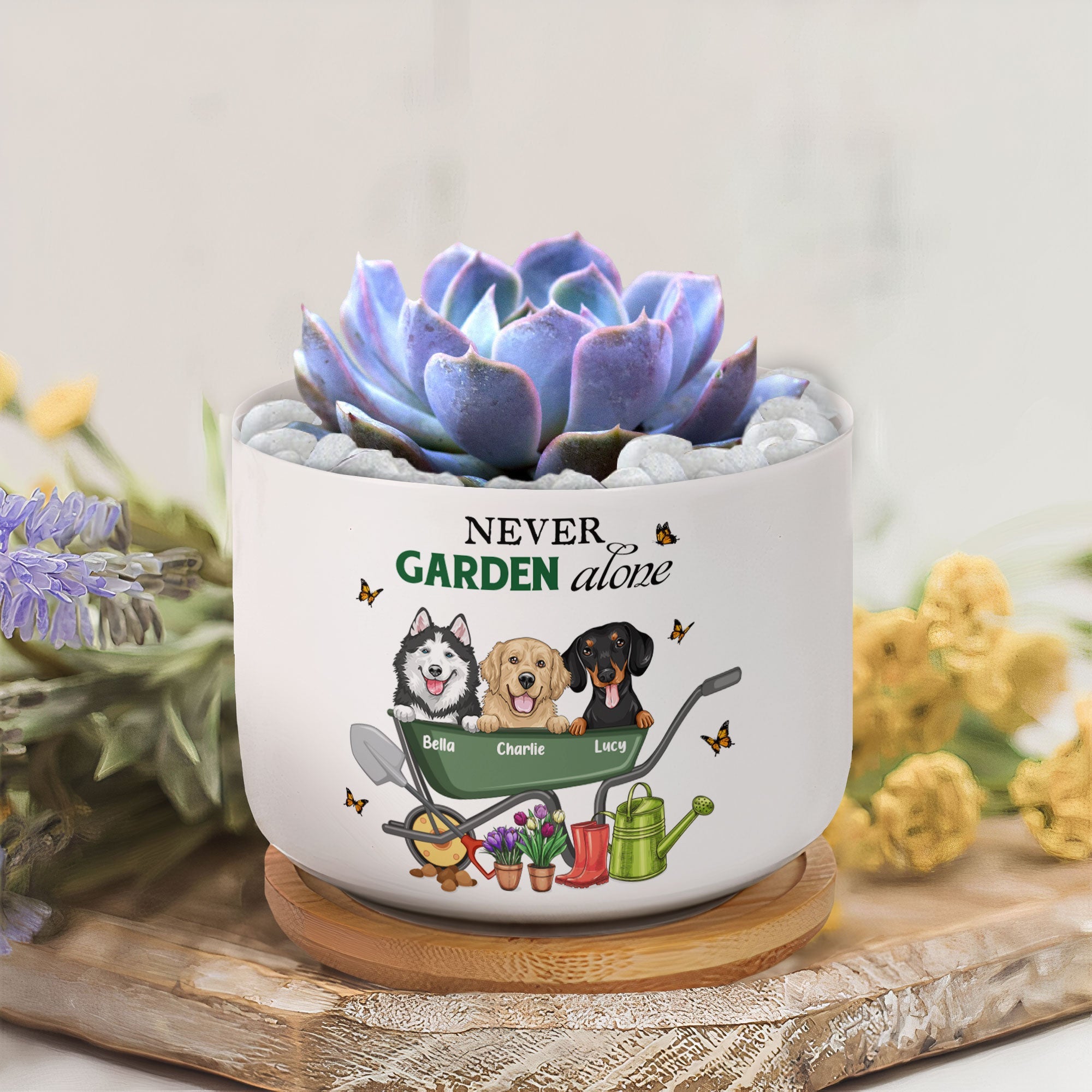 Never Garden Alone - Personalized Ceramic Plant Pot