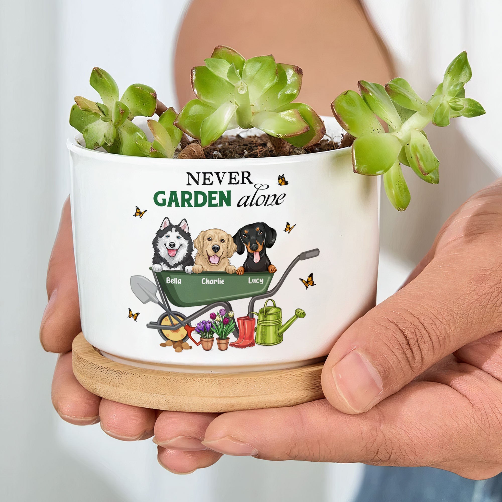 Never Garden Alone - Personalized Ceramic Plant Pot