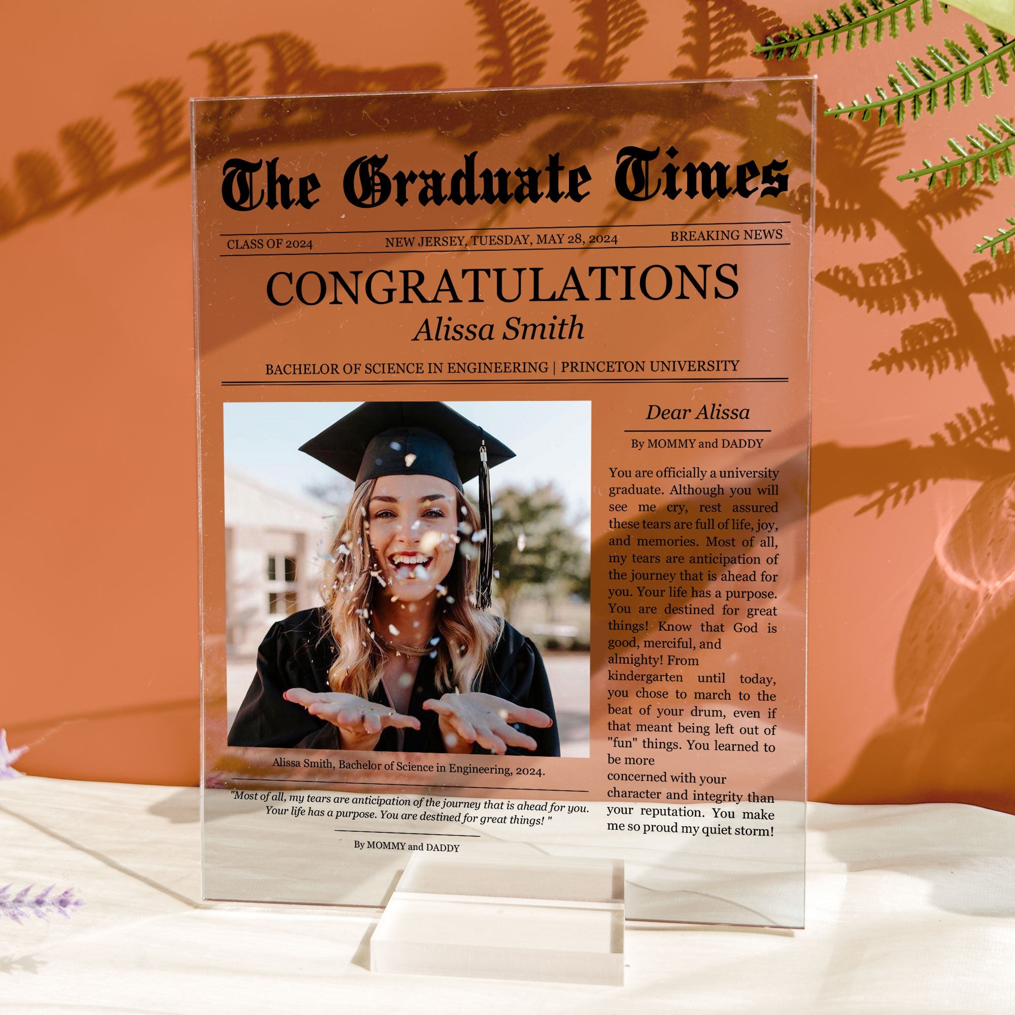 Newspaper Graduation Celebration - Personalized Acrylic Photo Plaque