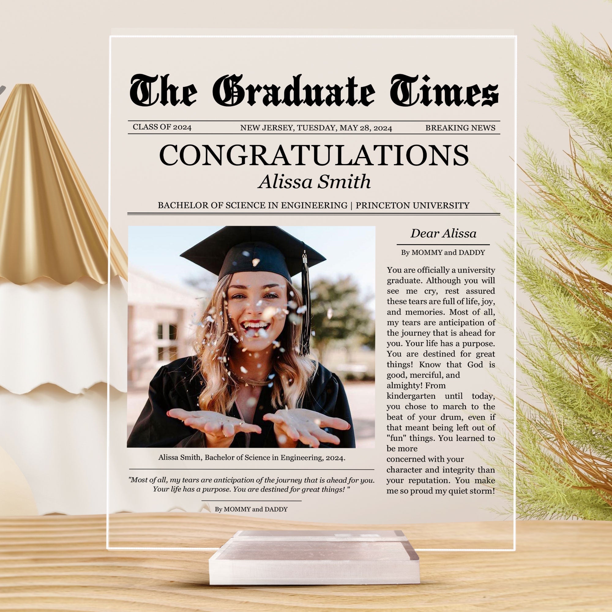 Newspaper Graduation Celebration - Personalized Acrylic Photo Plaque