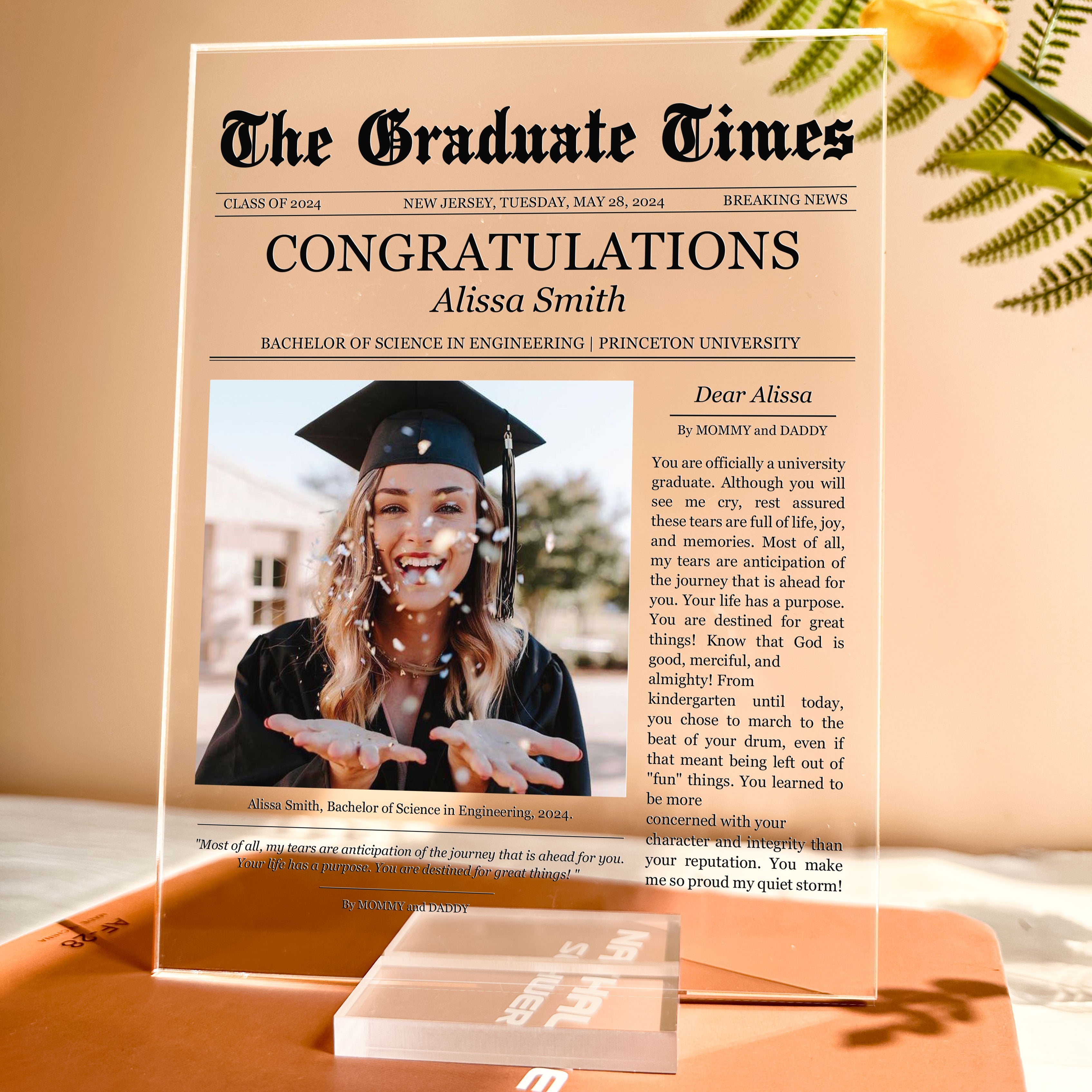 Newspaper Graduation Celebration - Personalized Acrylic Photo Plaque