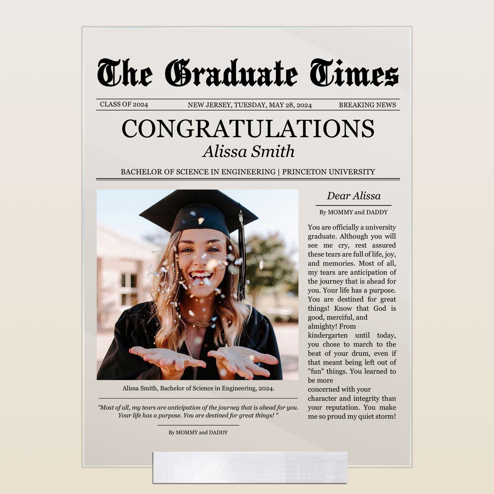 Newspaper Graduation Celebration - Personalized Acrylic Photo Plaque