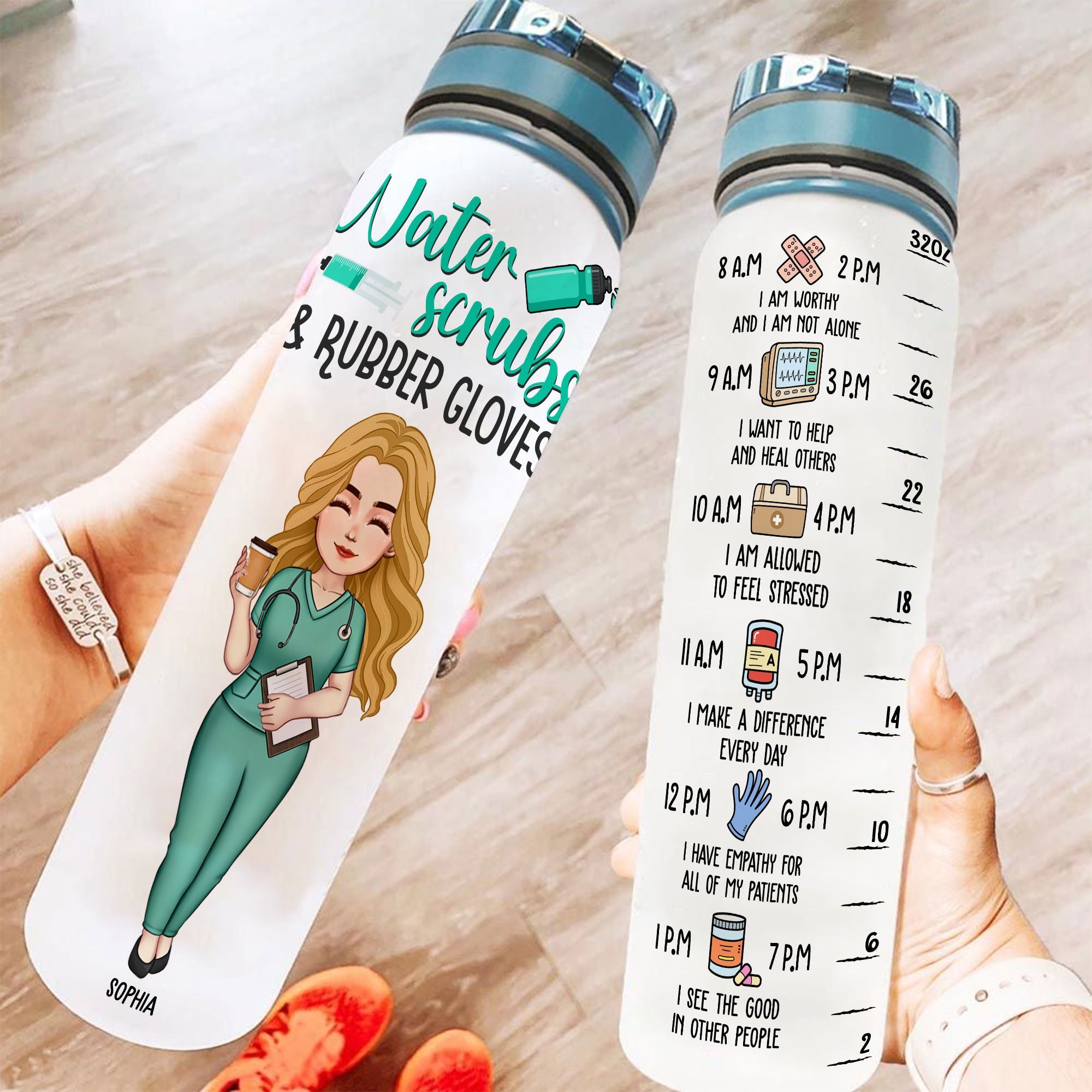 Nurse Affirmations - Personalized Water Bottle With Time Marker