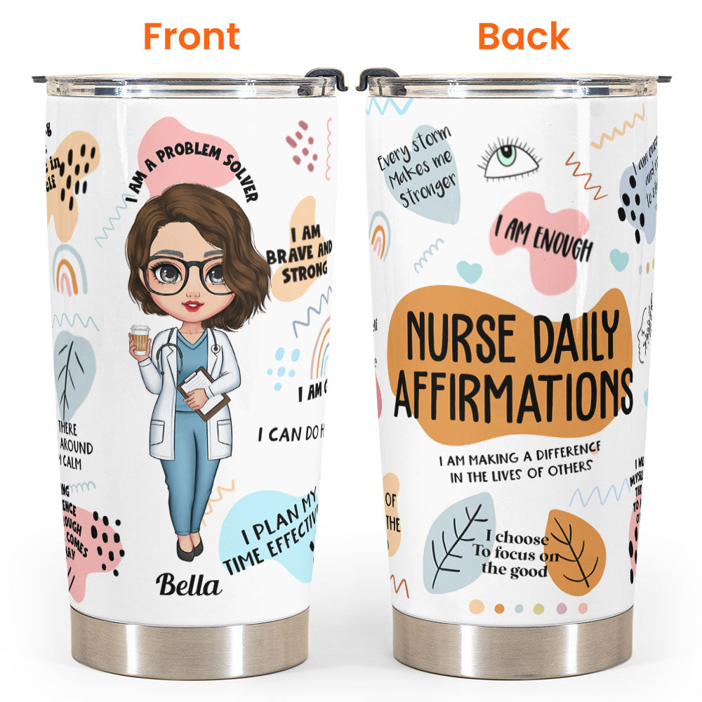 Nurse Daily Affirmations - Personalized Tumbler - Birthday Gift, Gifts For Doctor, Nurse, Sisters, Besties, Colleagues - Glitter Leopard Design