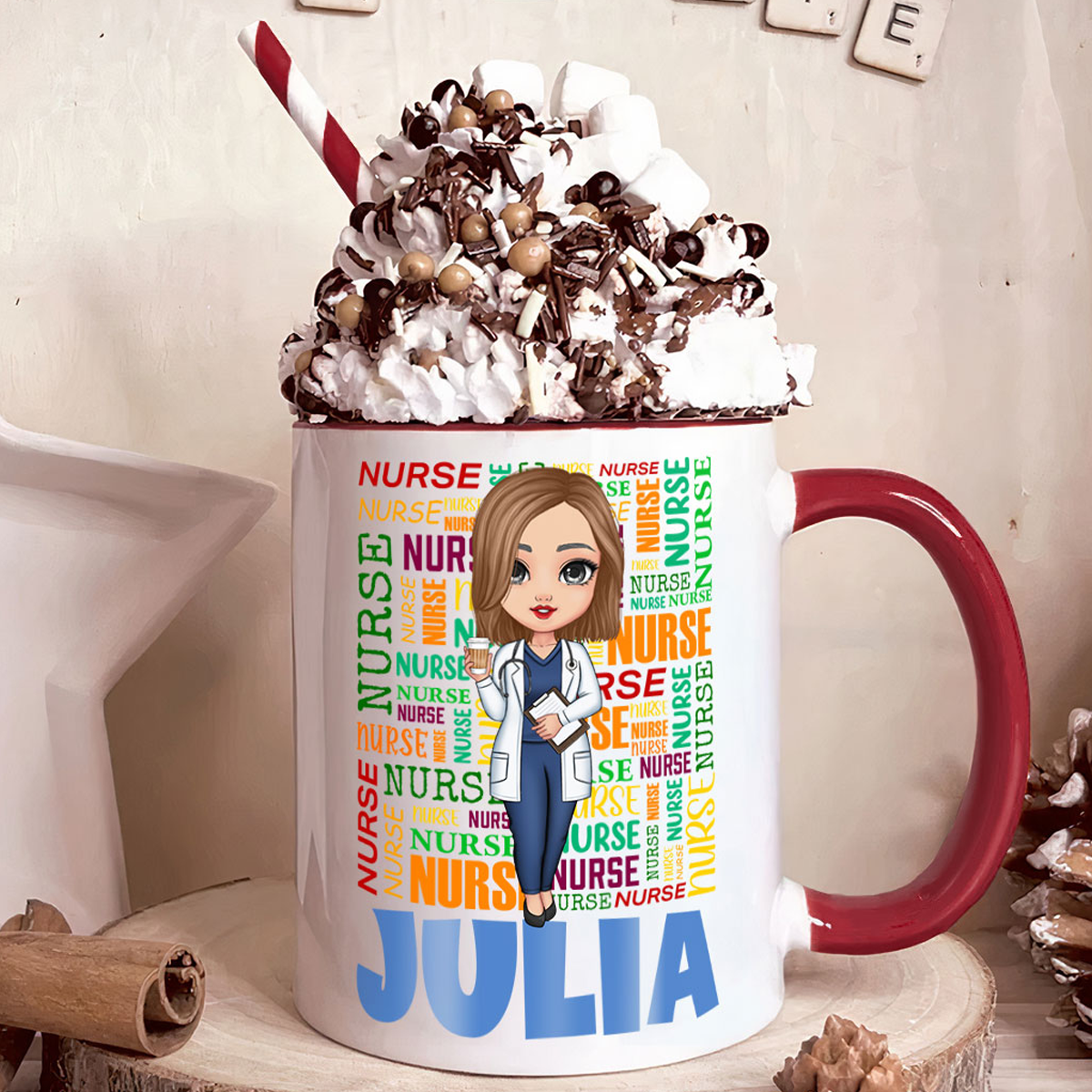 Nurse's Christmas Mug - Personalized Accent Mug