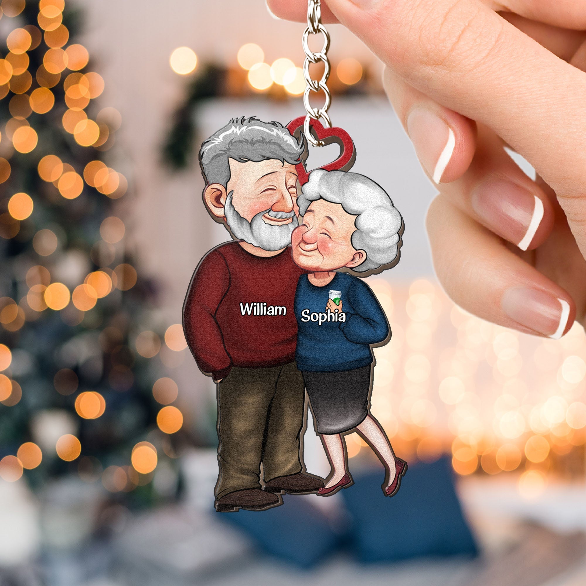 Old Couples Anniversary Gift - Personalized Wooden Keychain