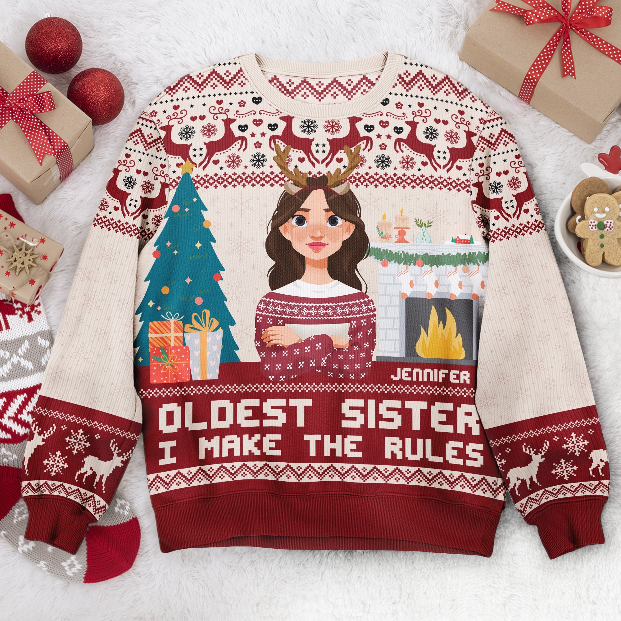 Oldest Sister I Make The Rules - Personalized Ugly Sweater