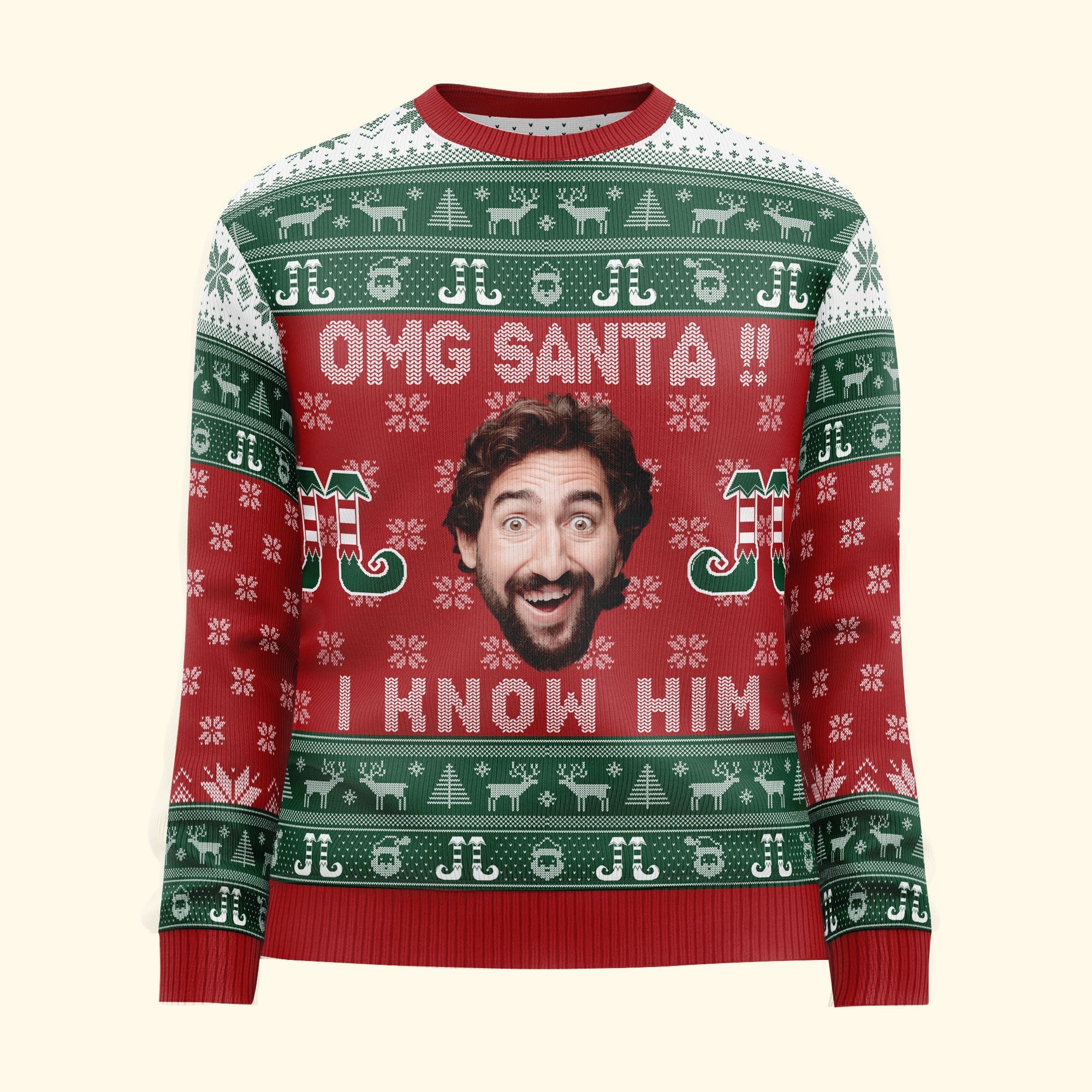 Omg Santa I Know Him - Personalized Photo Ugly Sweater