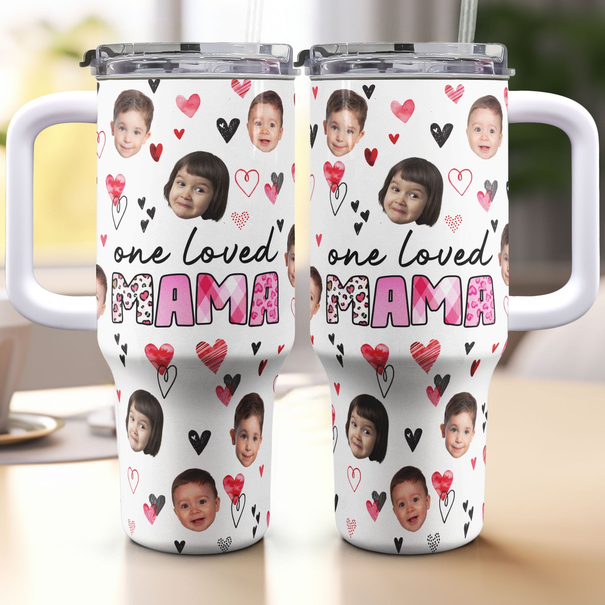 One Loved Mama - Personalized Photo 40oz Tumbler With Straw