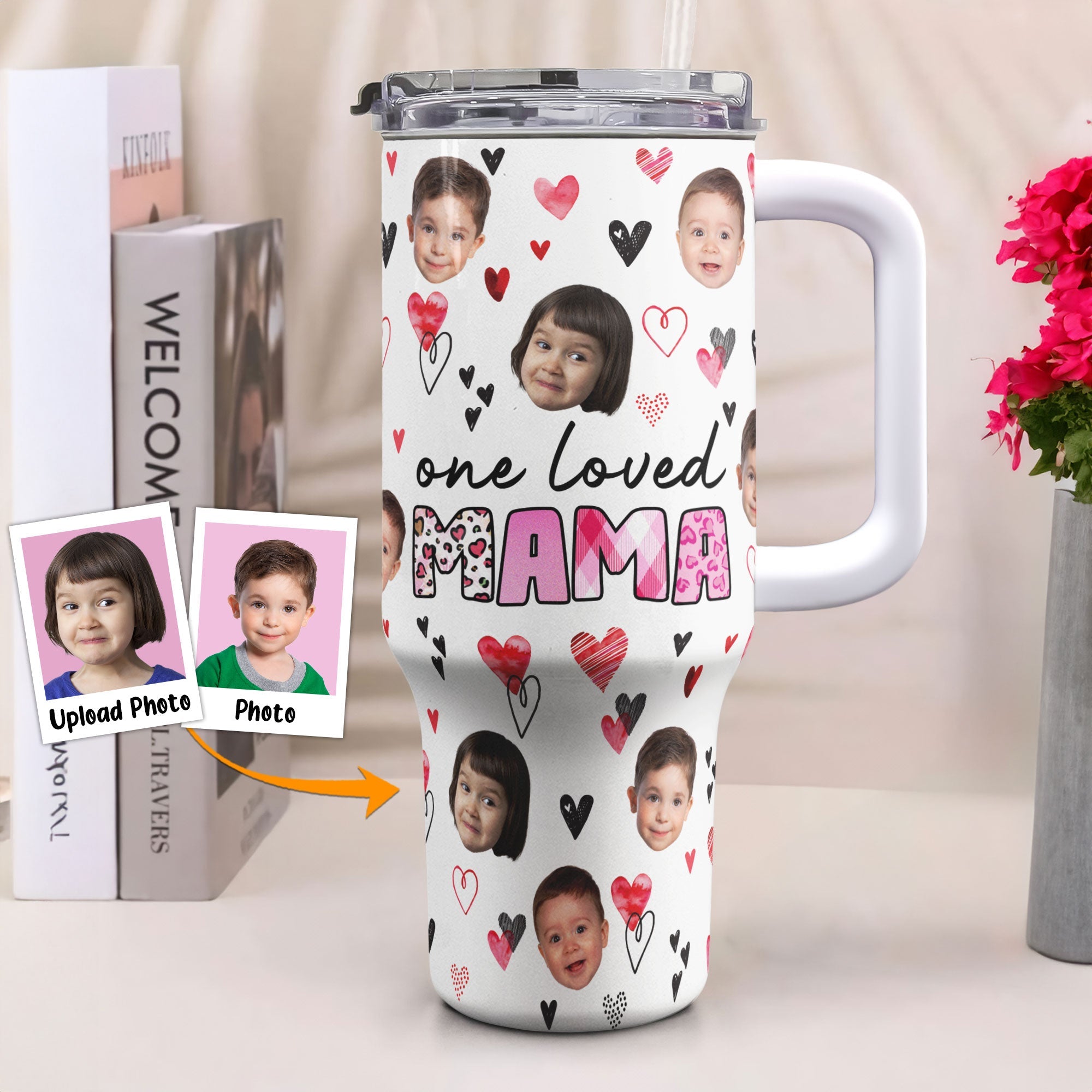 One Loved Mama - Personalized Photo 40oz Tumbler With Straw