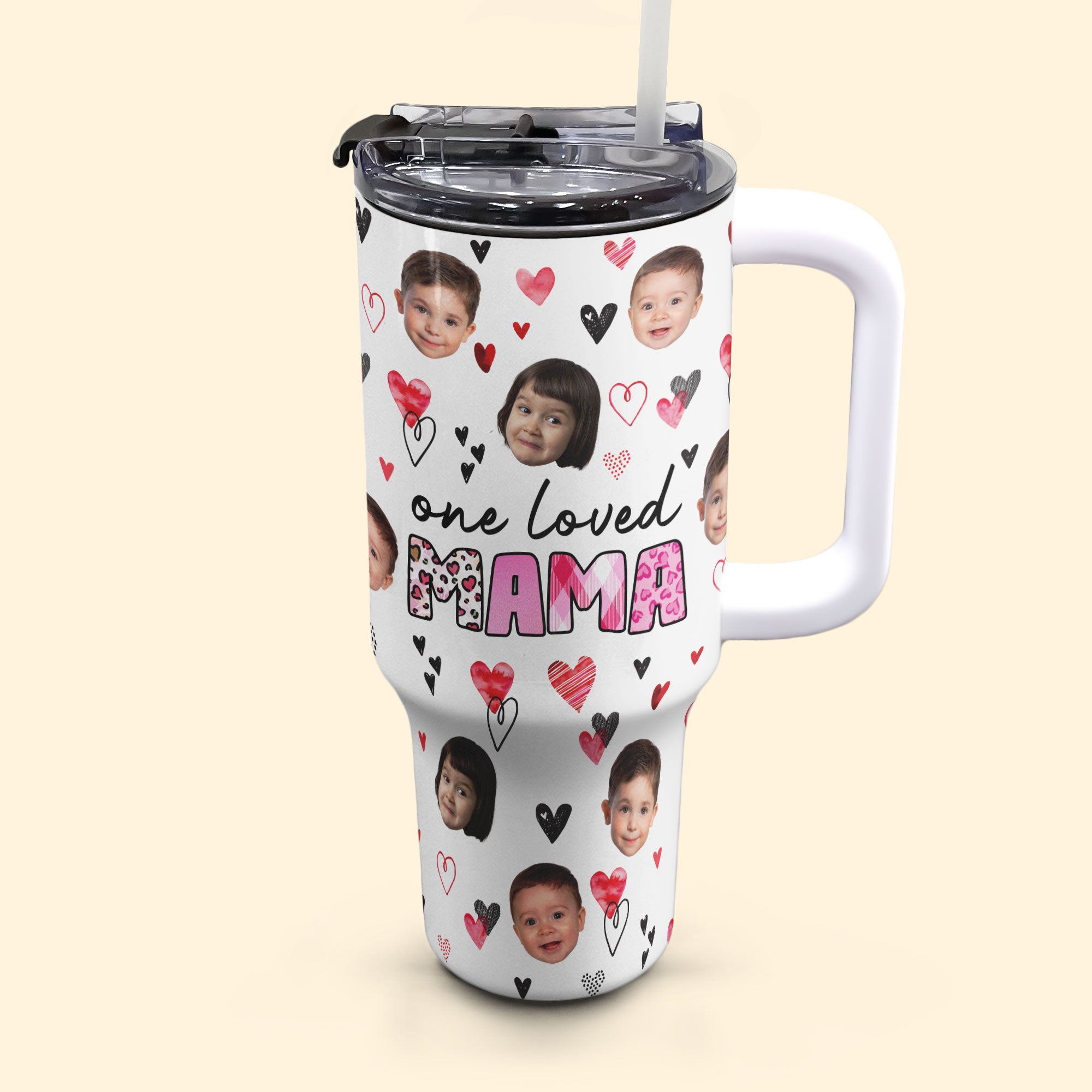 One Loved Mama - Personalized Photo 40oz Tumbler With Straw