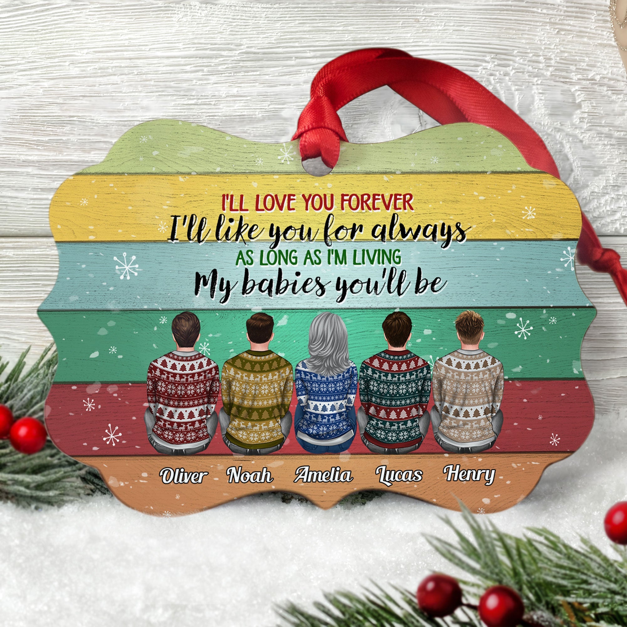 Our Babies You'll Be - Personalized Aluminum Ornament - Christmas Gift Parents Ornament For Children - Ugly Christmas Sweater Sitting