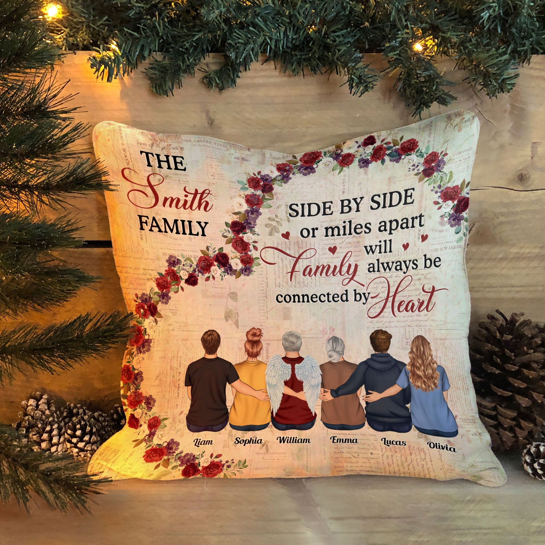 Our Family Will Always Be Connected By Heart - Personalized Pillow (Insert Included) - Birthday, Memorial Gift For Family Reunion, Family Member, Far Distance Siblings