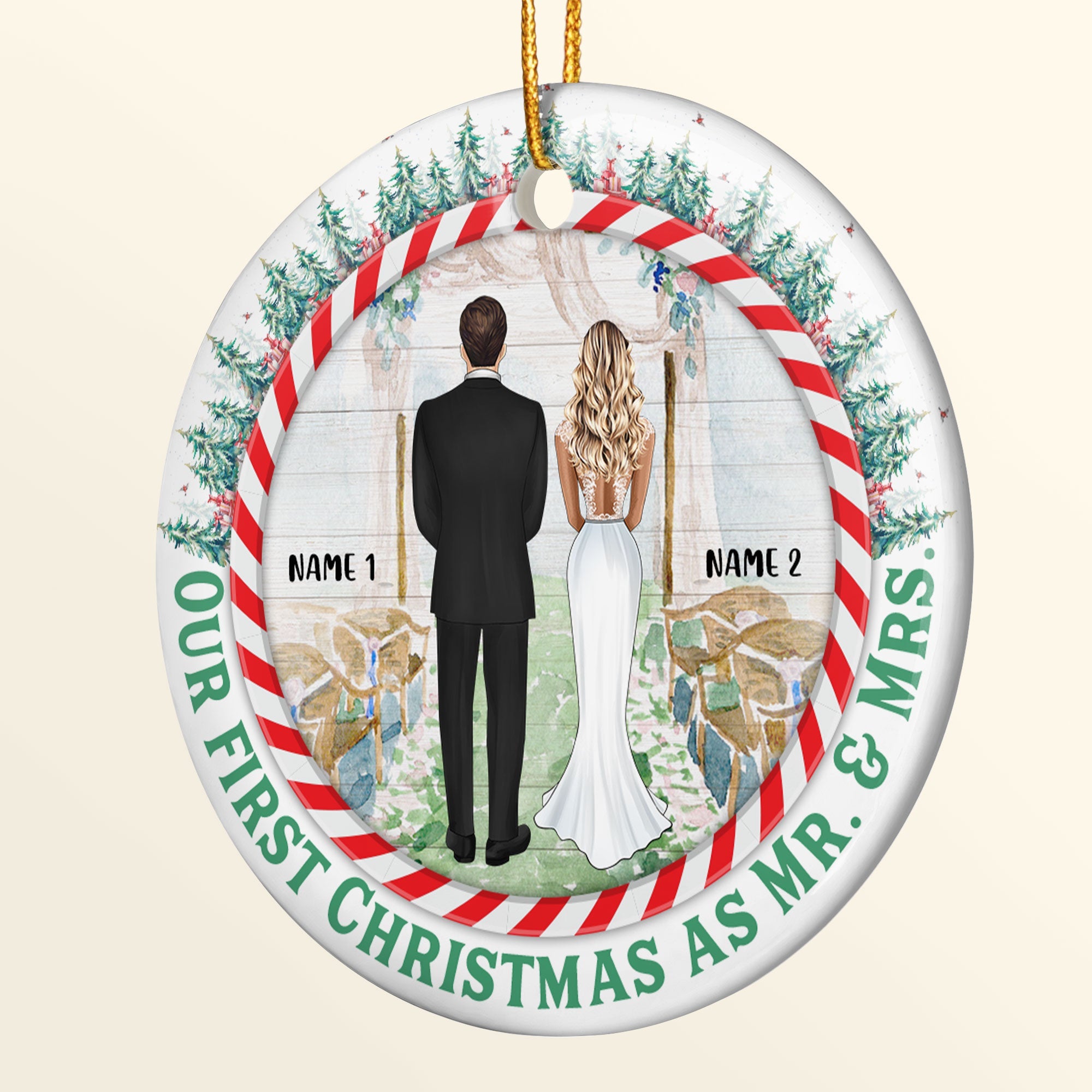 Our First Christmas As Mr And Mrs - Personalized Ceramic Ornament