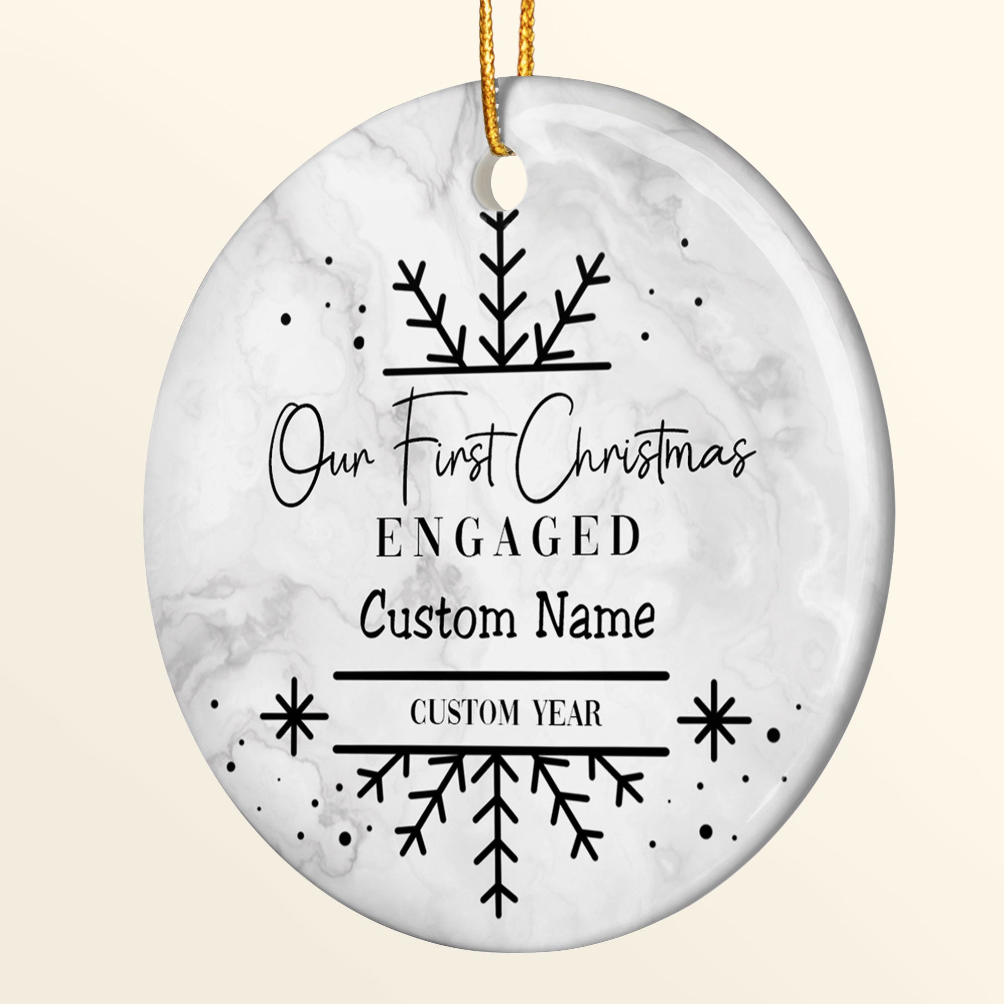 Our First Christmas Engaged - Personalized Ceramic Ornament - Christmas Gift For Friends And Family