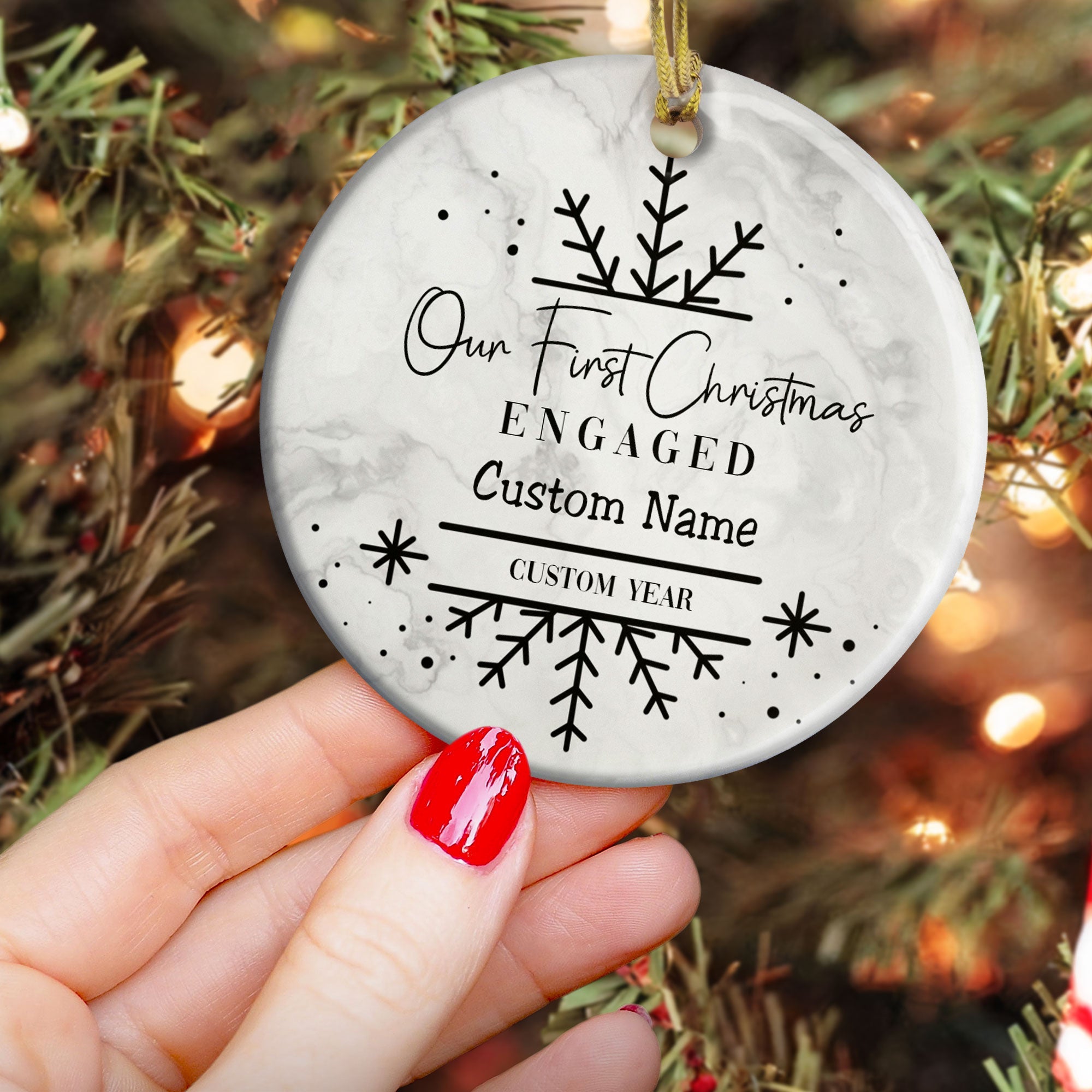 Our First Christmas Engaged - Personalized Ceramic Ornament - Christmas Gift For Friends And Family