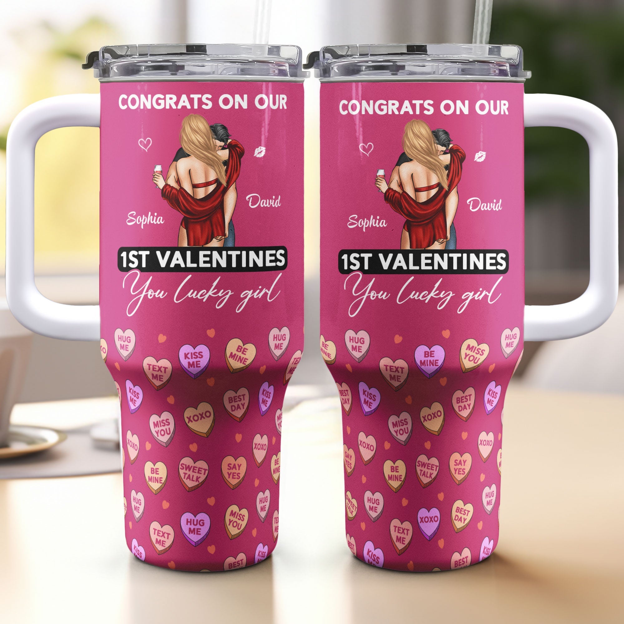 Our First Valentines - Personalized 40oz Tumbler With Straw