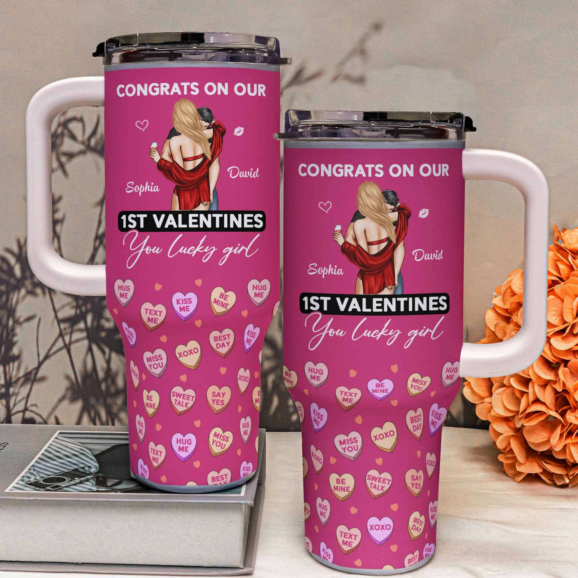 Our First Valentines - Personalized 40oz Tumbler With Straw