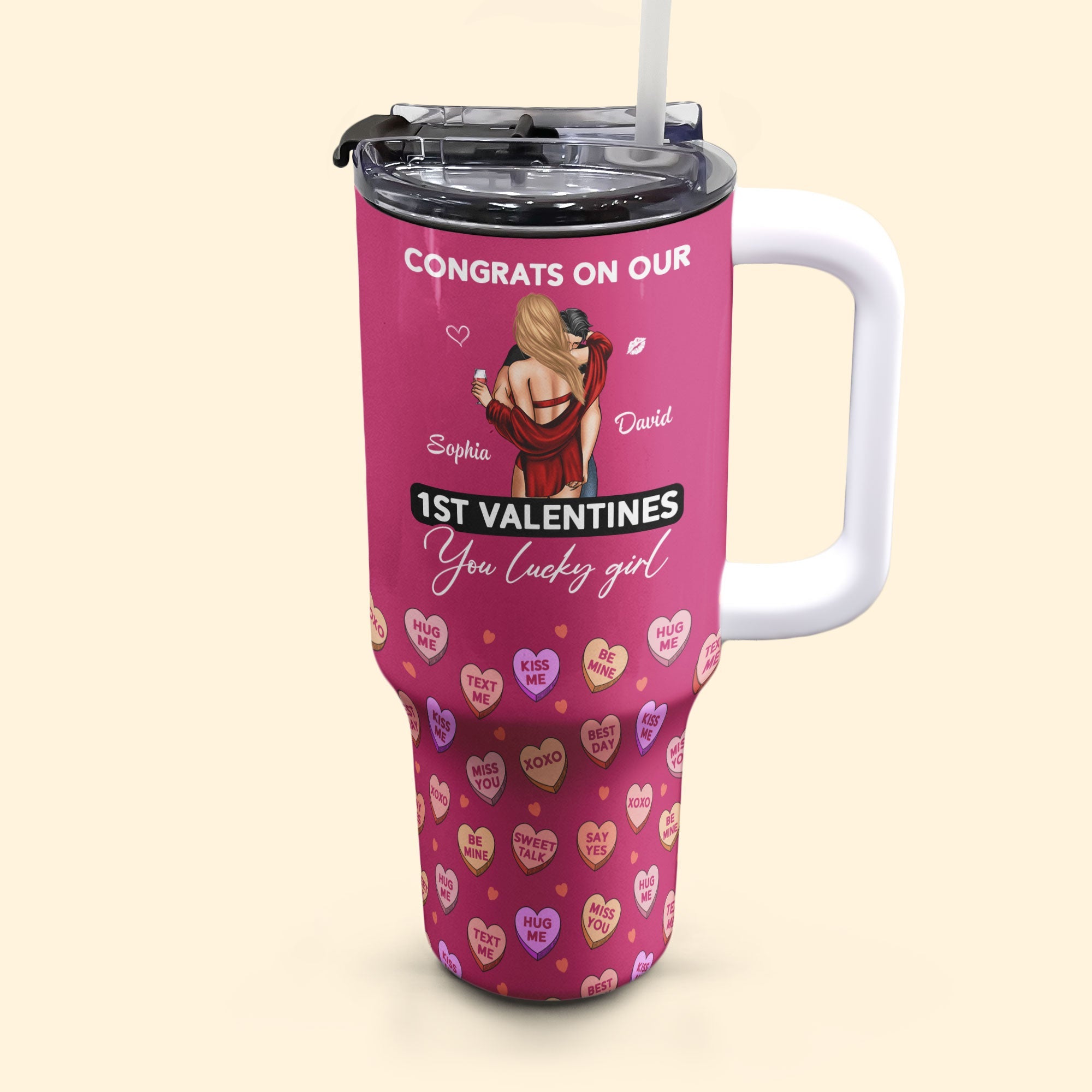 Our First Valentines - Personalized 40oz Tumbler With Straw