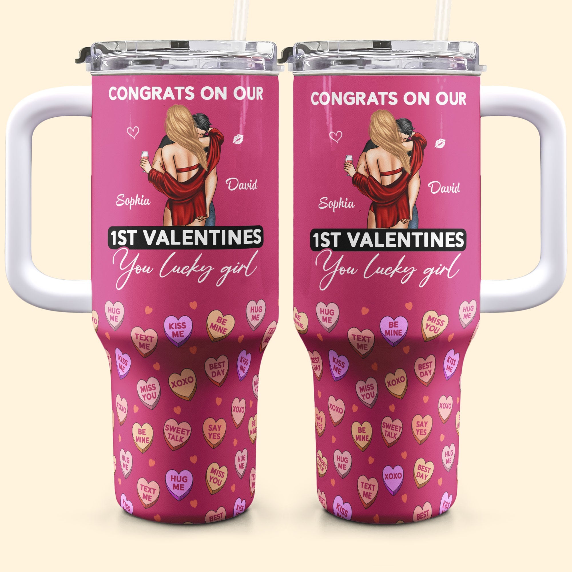 Our First Valentines - Personalized 40oz Tumbler With Straw