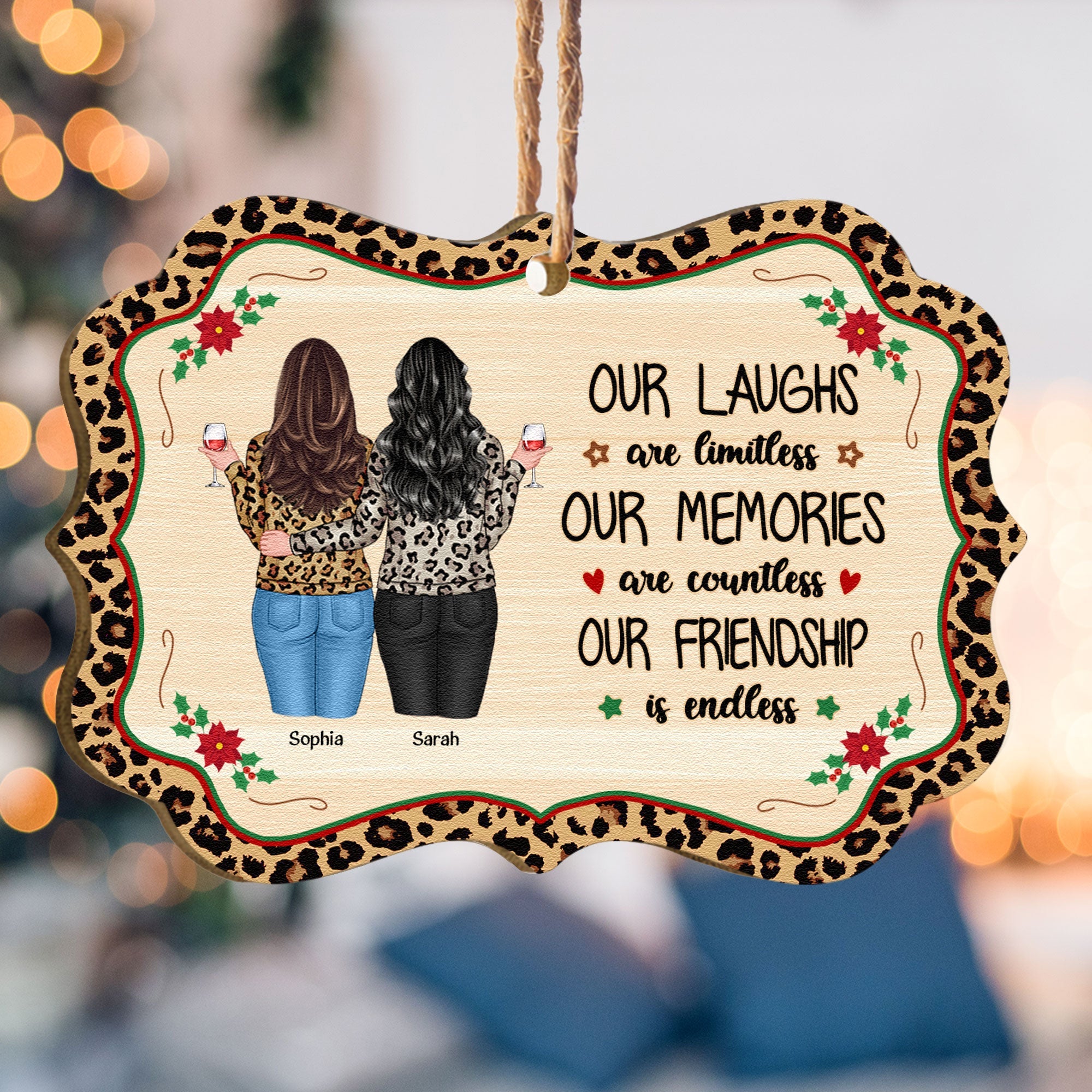 Our Friendship Is Endless Leopard Print - Personalized Wooden Ornament