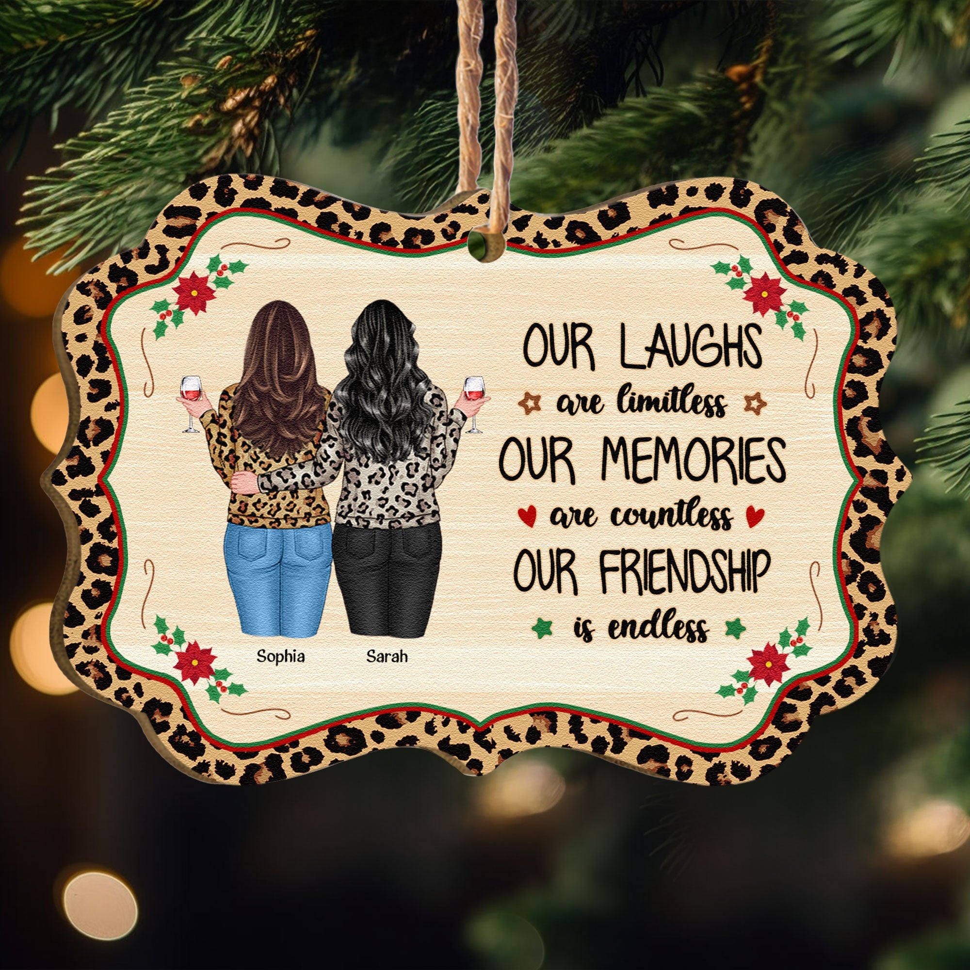 Our Friendship Is Endless Leopard Print - Personalized Wooden Ornament