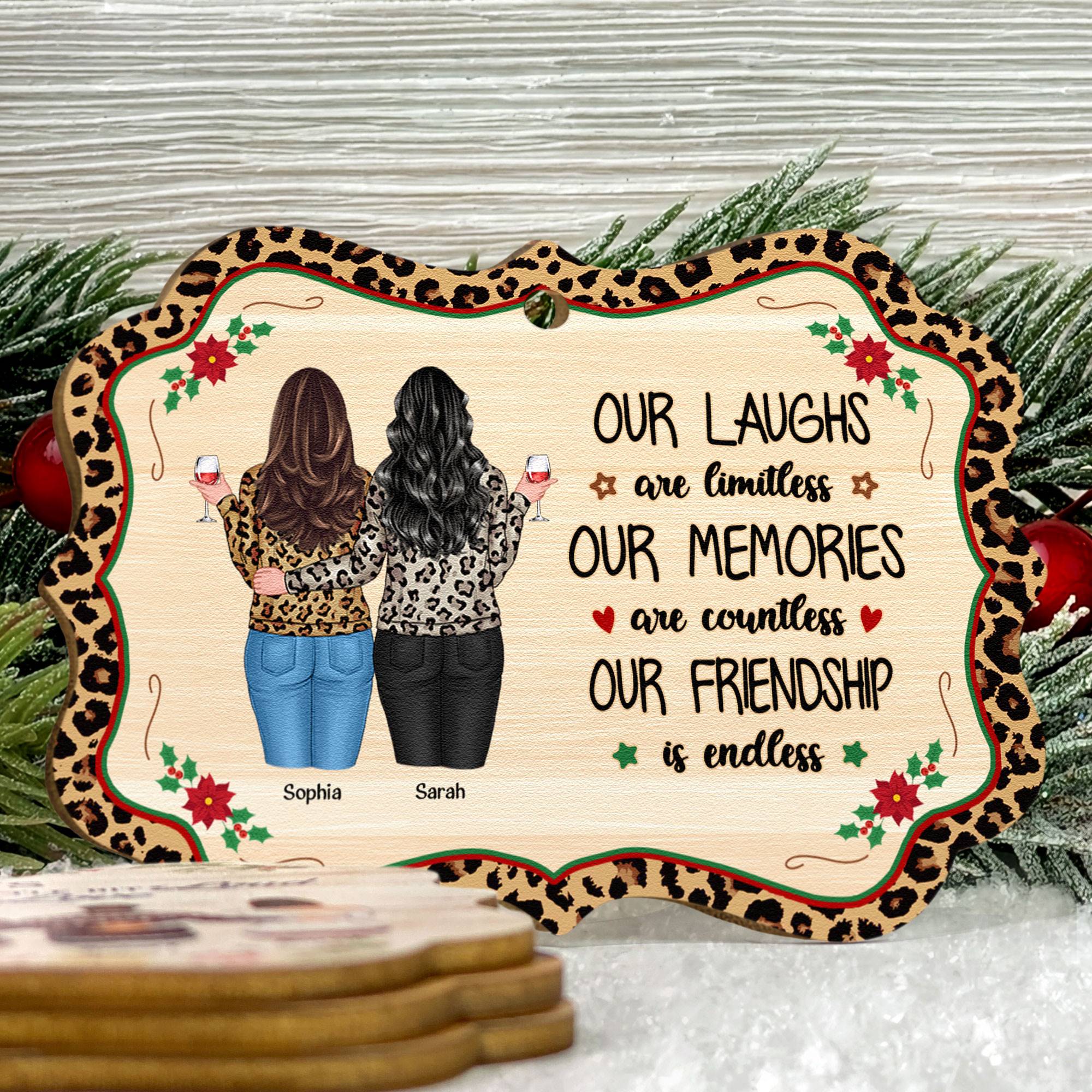 Our Friendship Is Endless Leopard Print - Personalized Wooden Ornament