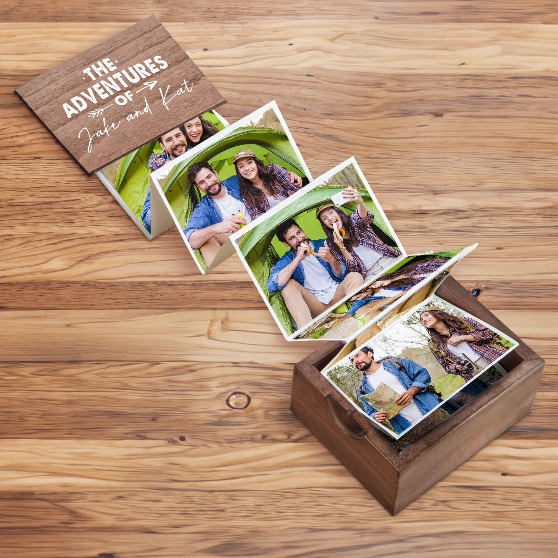 Our The Adventures Anniversary Gift For Couple - Personalized Wooden Photo Box