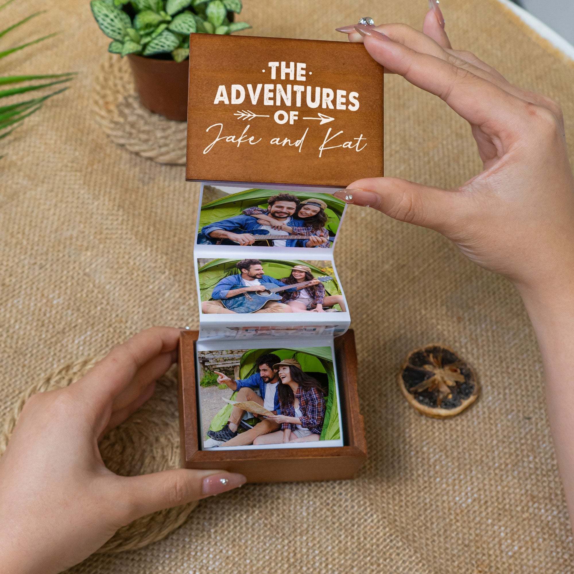 Our The Adventures Anniversary Gift For Couple - Personalized Wooden Photo Box