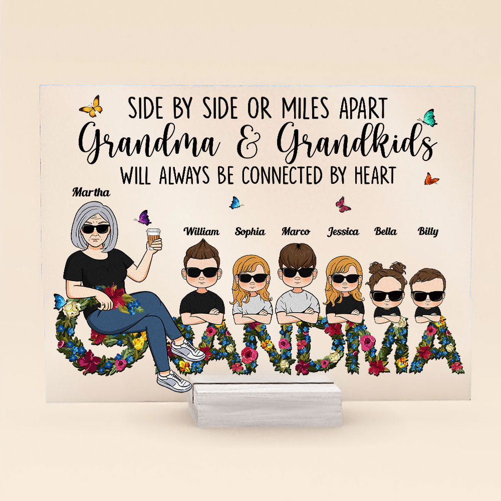 Grandma And Grandkids Will Always Be Connected By Heart Ver 2 - Personalized Acrylic Plaque