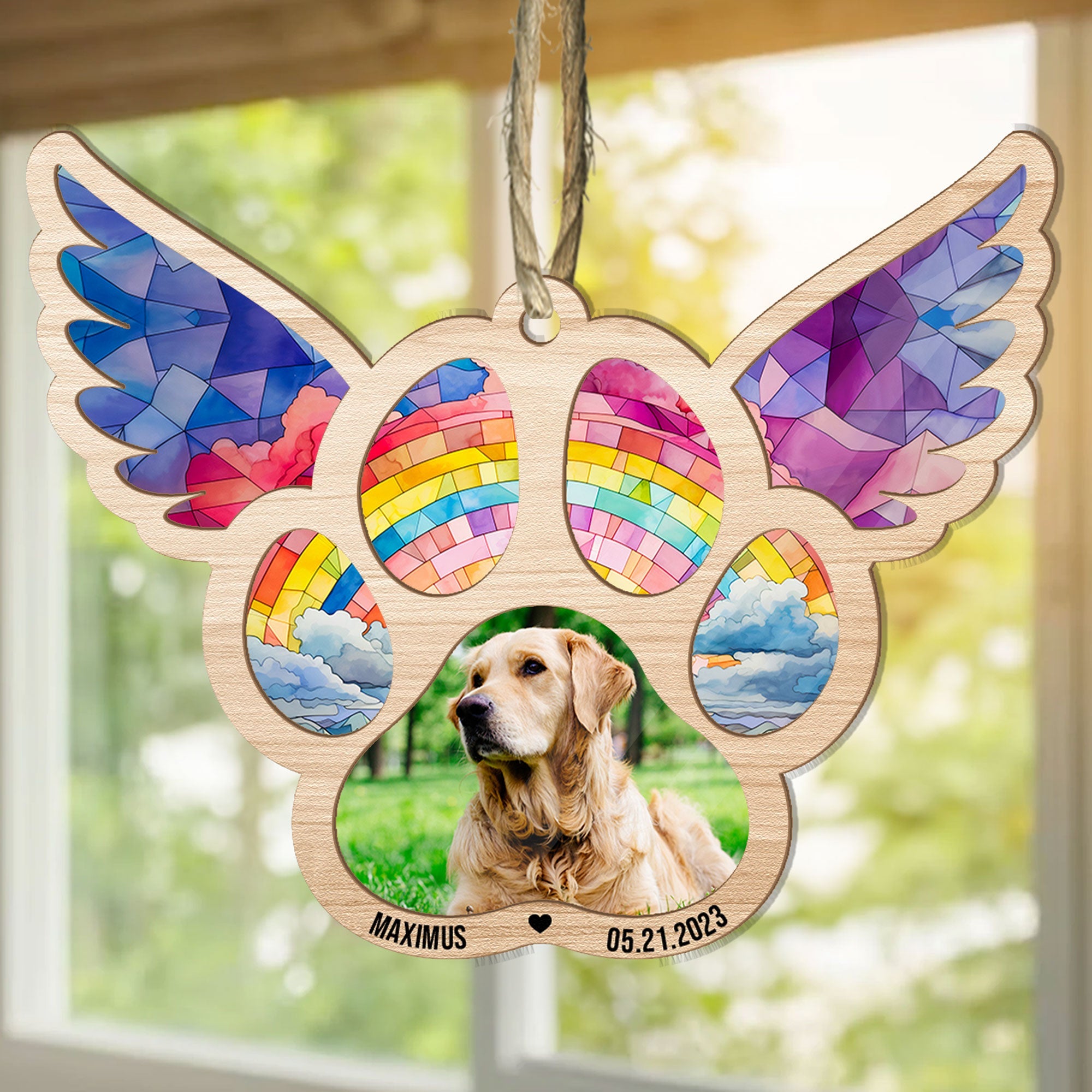 Pawprints On Hearts - Personalized Suncatcher Photo Ornament (Insert Included)