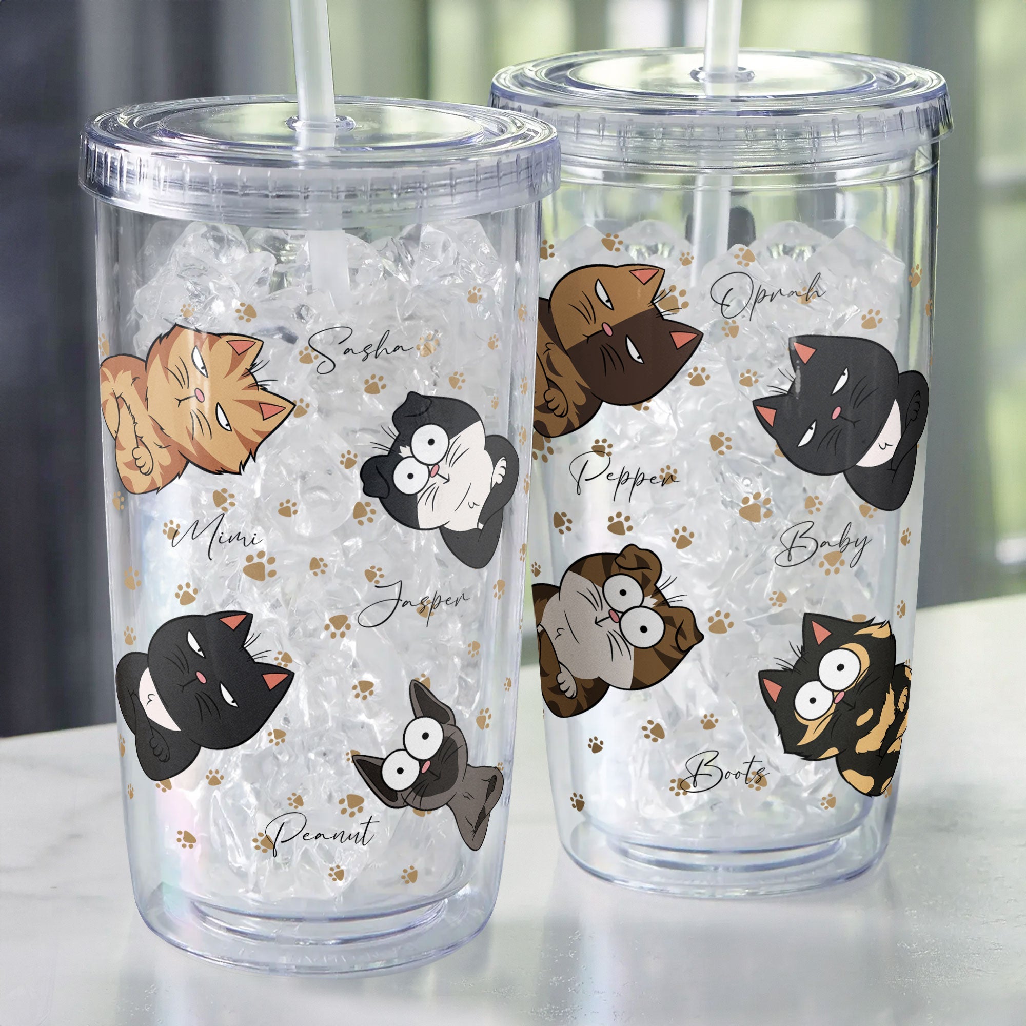 Peek A Boo Cat Version - Personalized Acrylic Tumbler With Straw