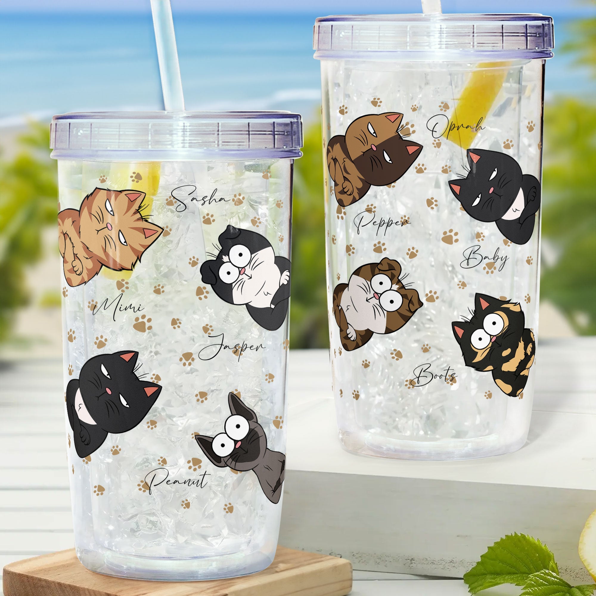 Peek A Boo Cat Version - Personalized Acrylic Tumbler With Straw