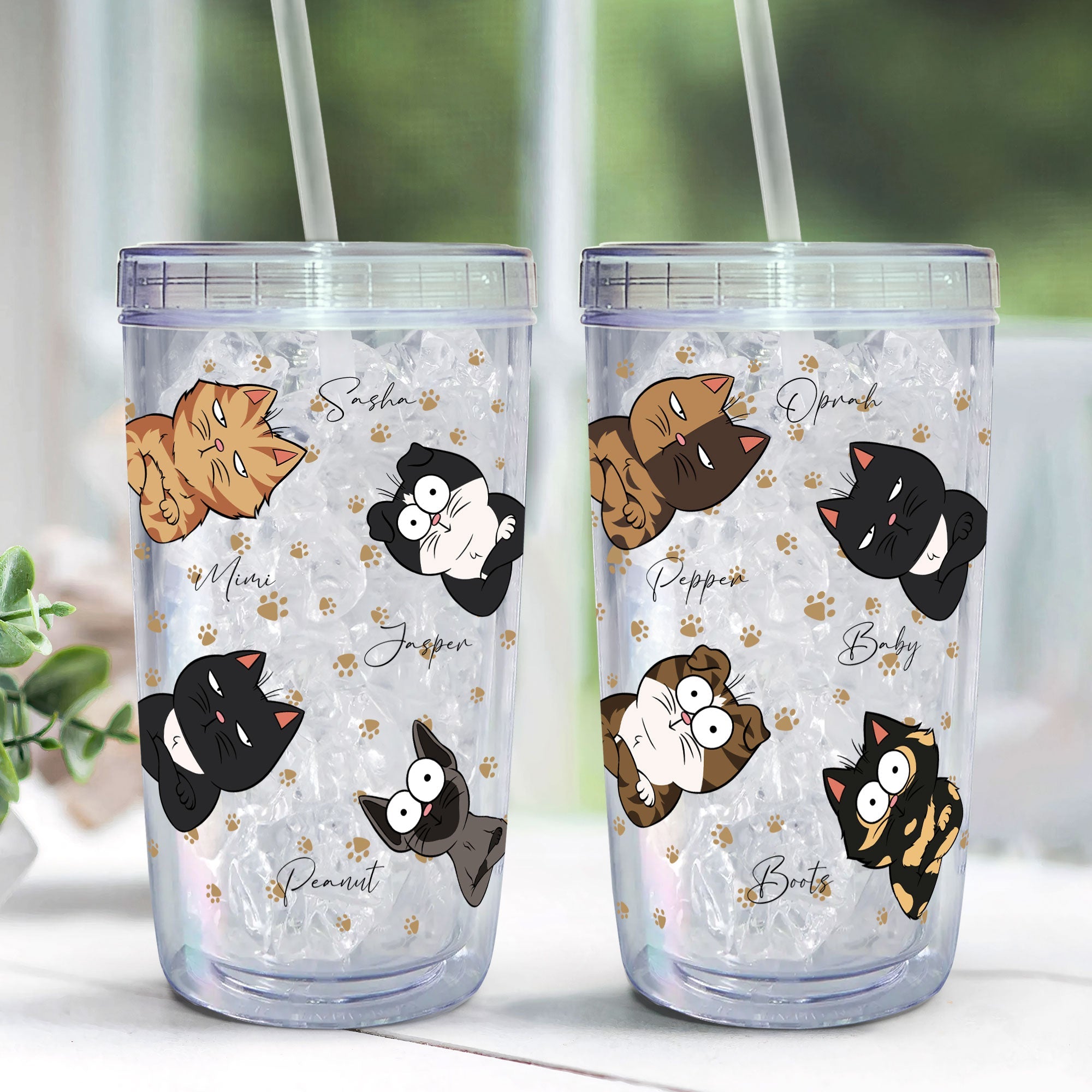 Peek A Boo Cat Version - Personalized Acrylic Tumbler With Straw