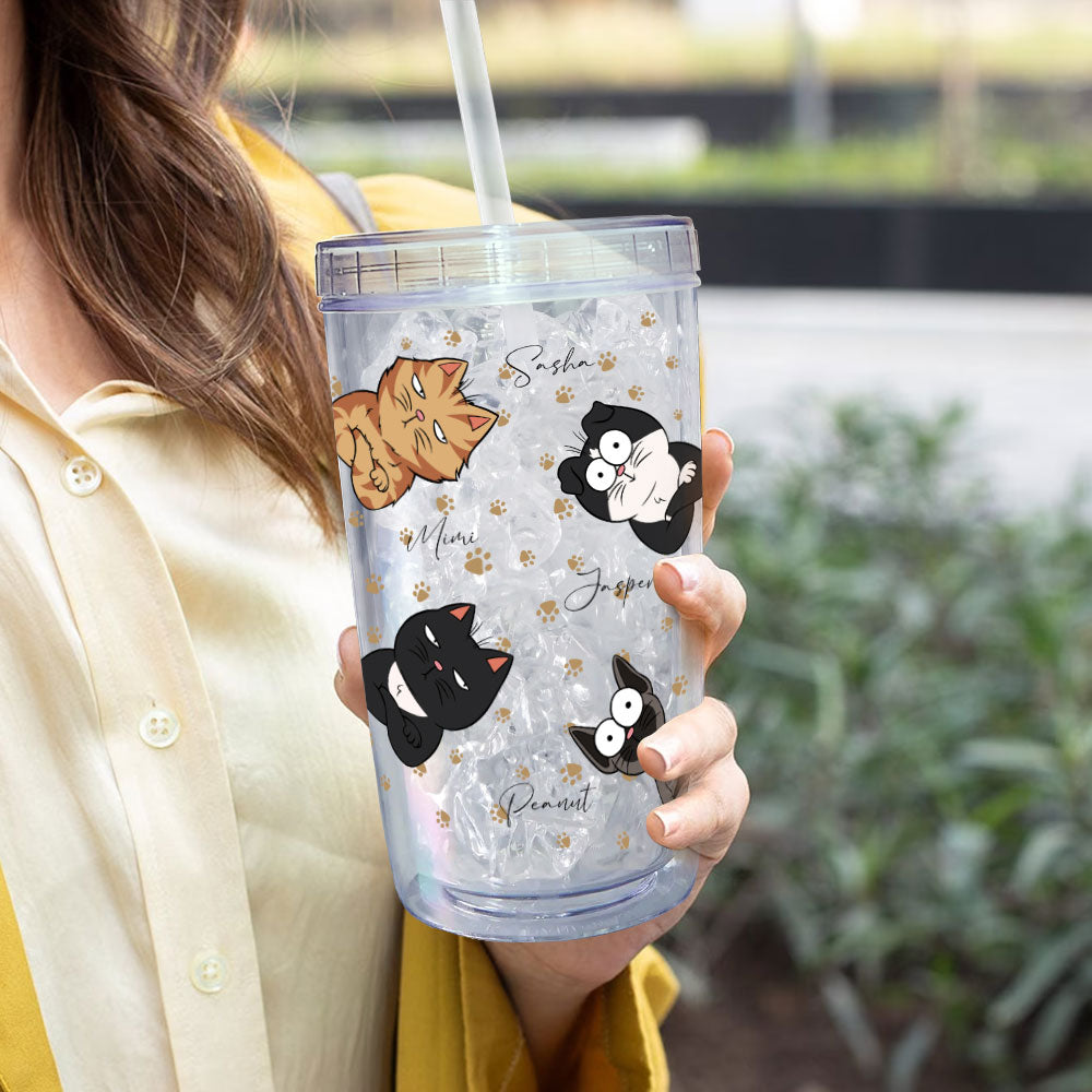 Peek A Boo Cat Version - Personalized Acrylic Tumbler With Straw