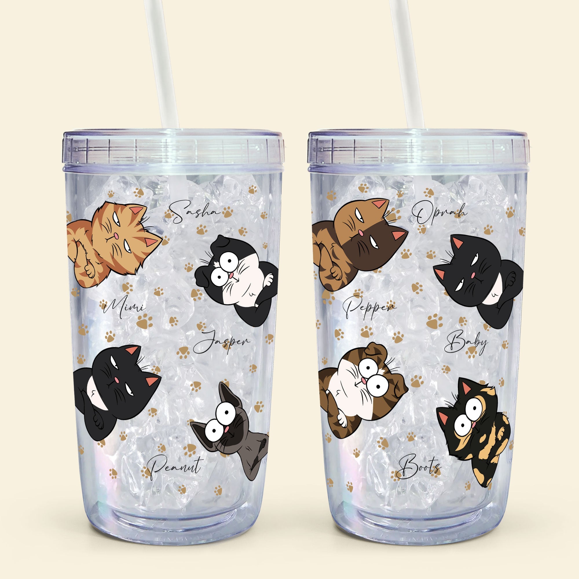 Peek A Boo Cat Version - Personalized Acrylic Tumbler With Straw