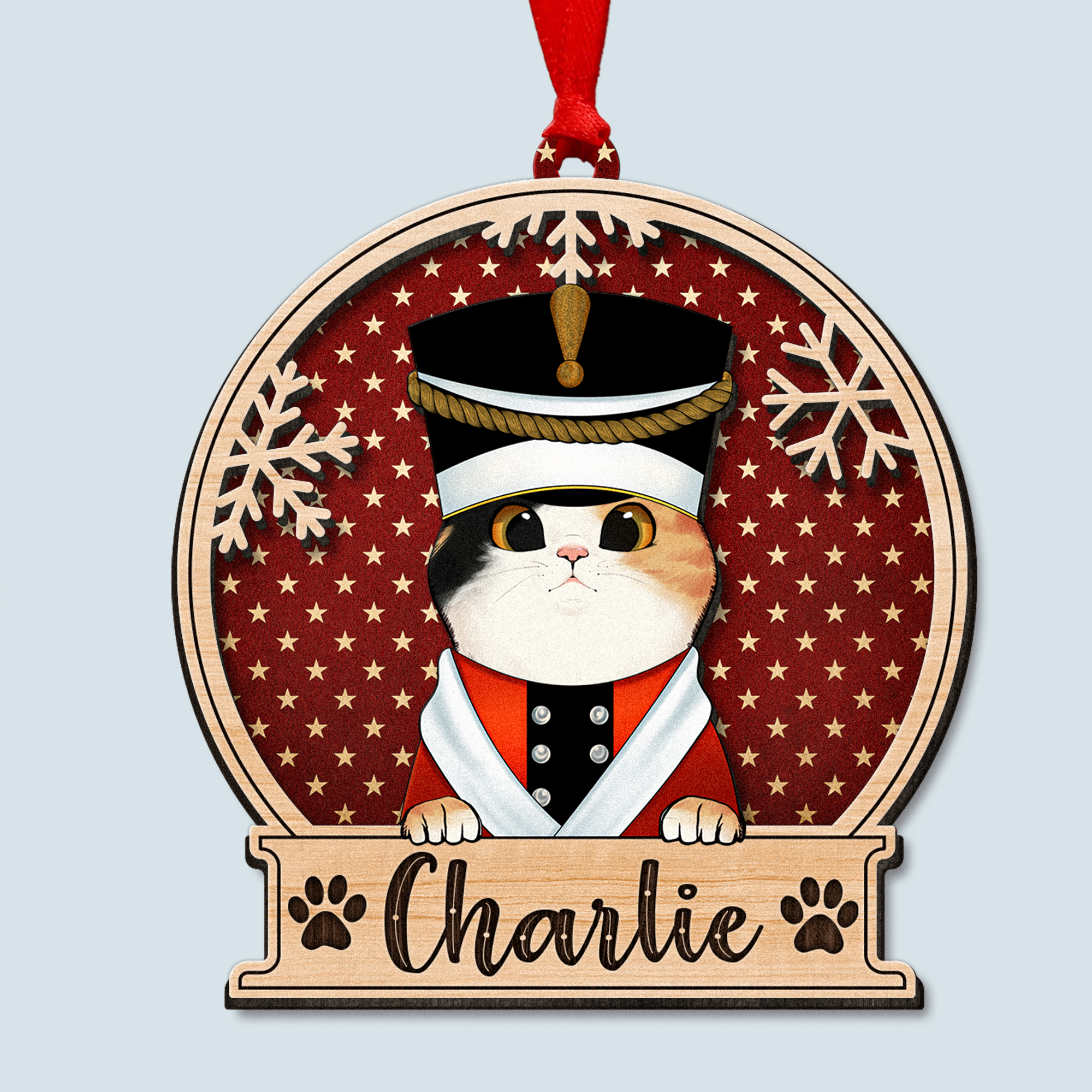 Peeking Cat Christmas - Personalized 2 Layers Wooden Ornament