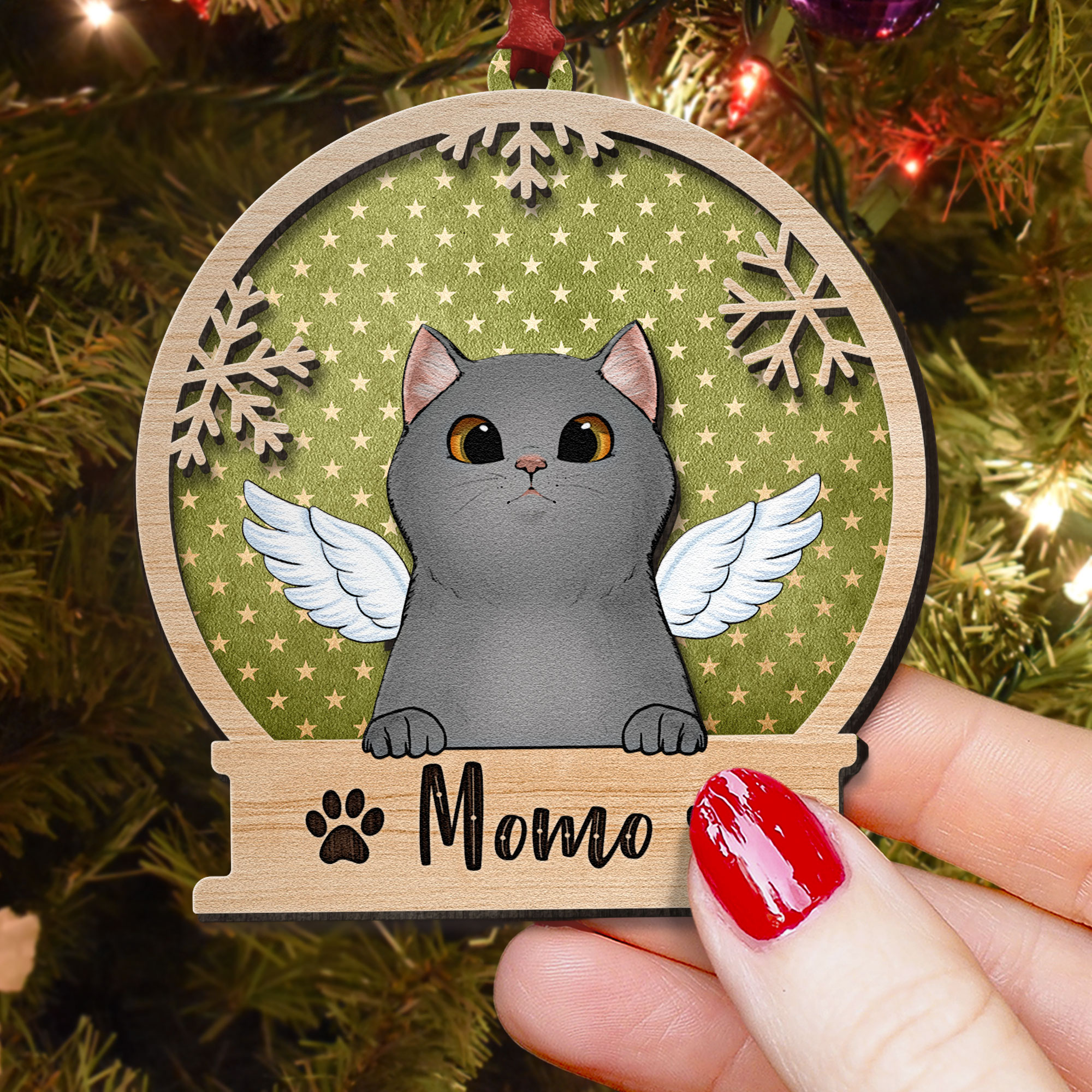 Peeking Cat Christmas - Personalized 2 Layers Wooden Ornament