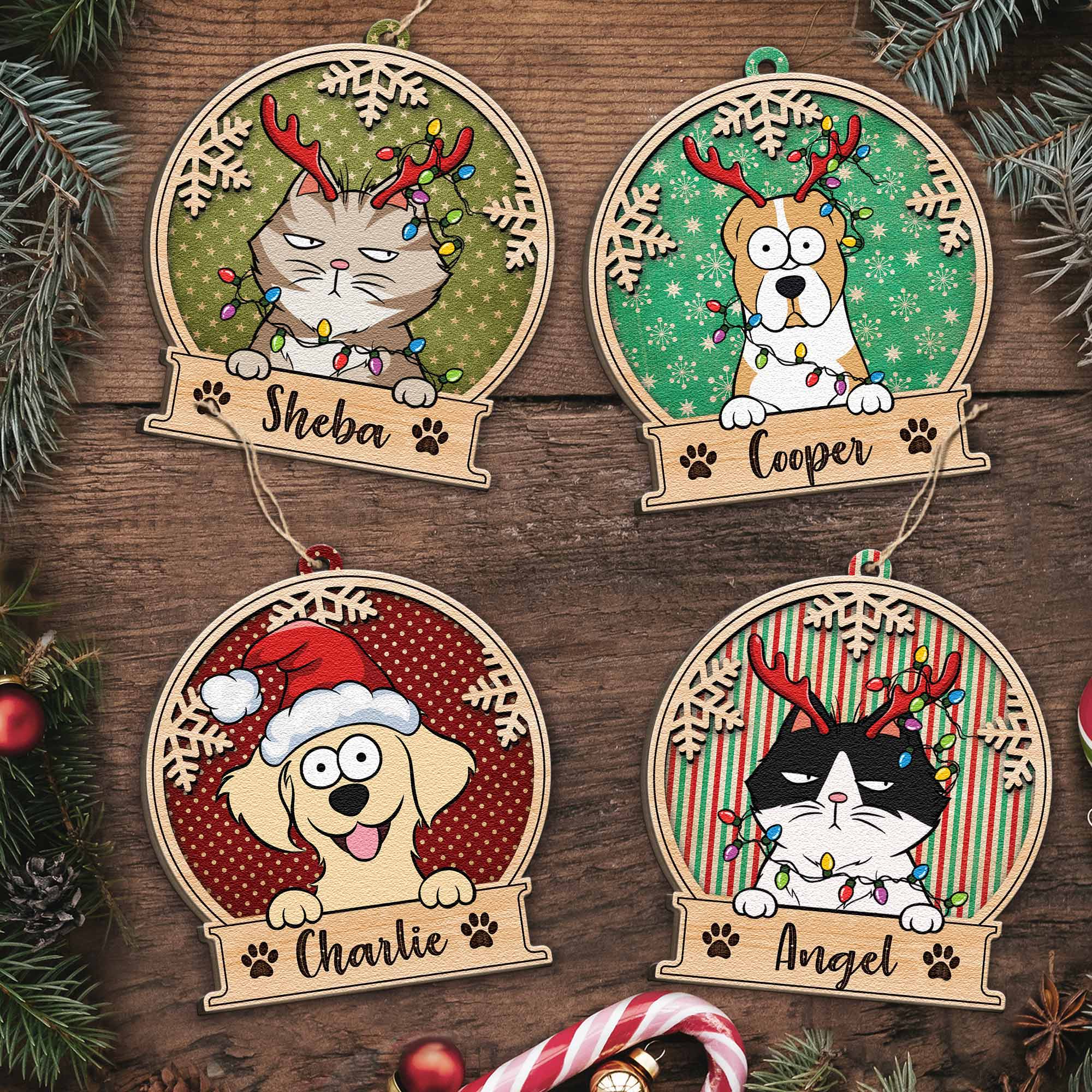 Peeking Pet Christmas - Personalized Custom Shaped Wooden Ornament