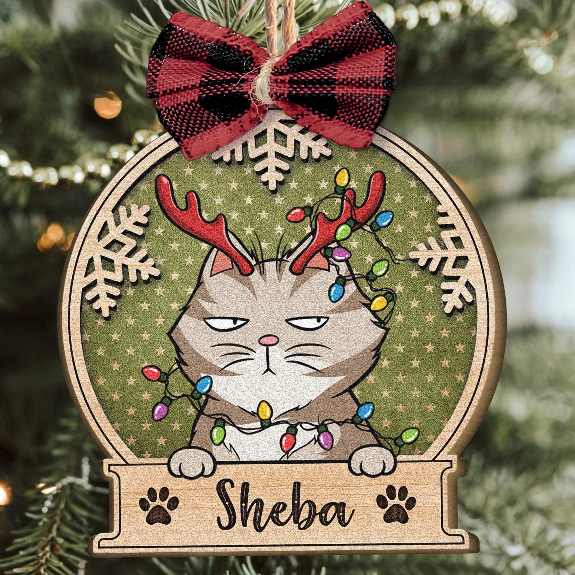 Peeking Pet Christmas - Personalized Custom Shaped Wooden Ornament