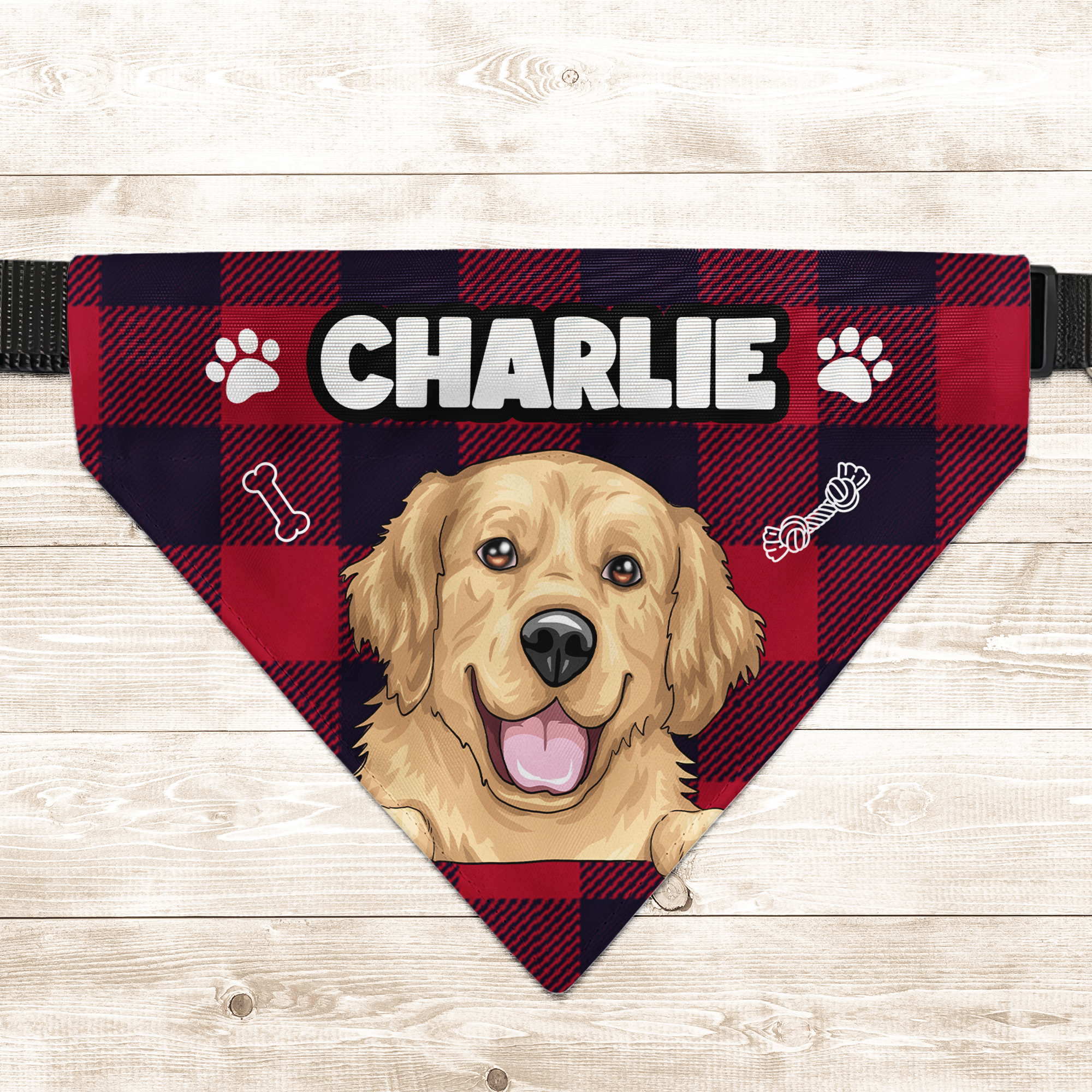 Dog Custom Face And Custom Name - Personalized Photo Bandana Collar