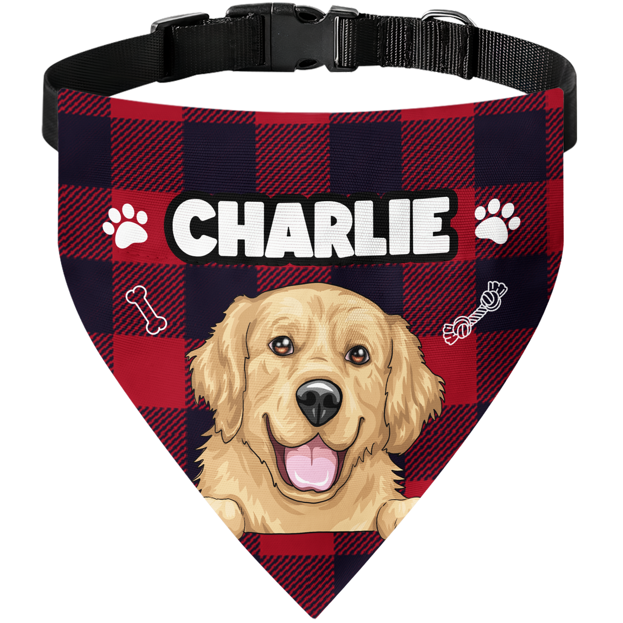 Dog Custom Face And Custom Name - Personalized Photo Bandana Collar