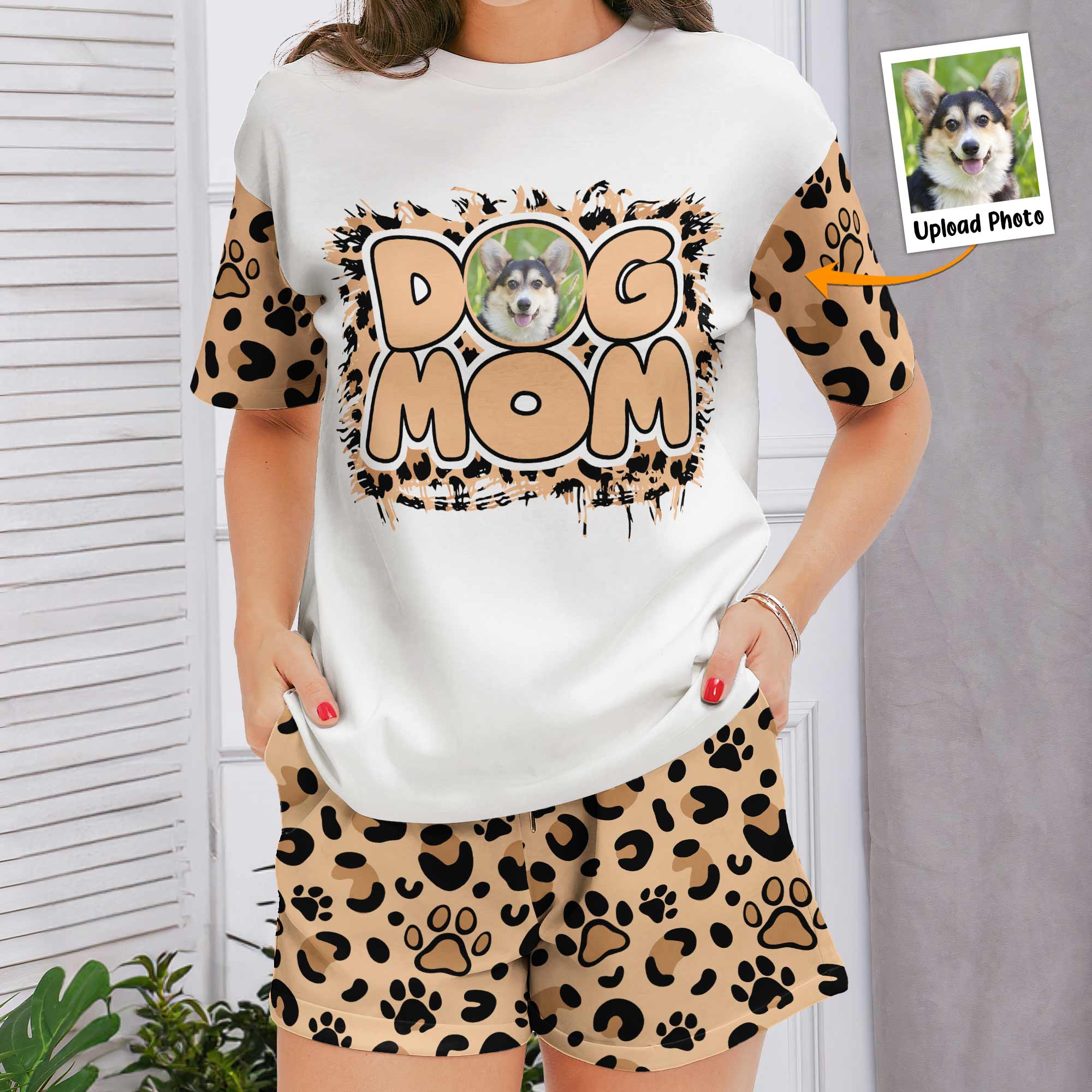 Pet Mom Paw Print Leopard - Personalized Photo Pajamas