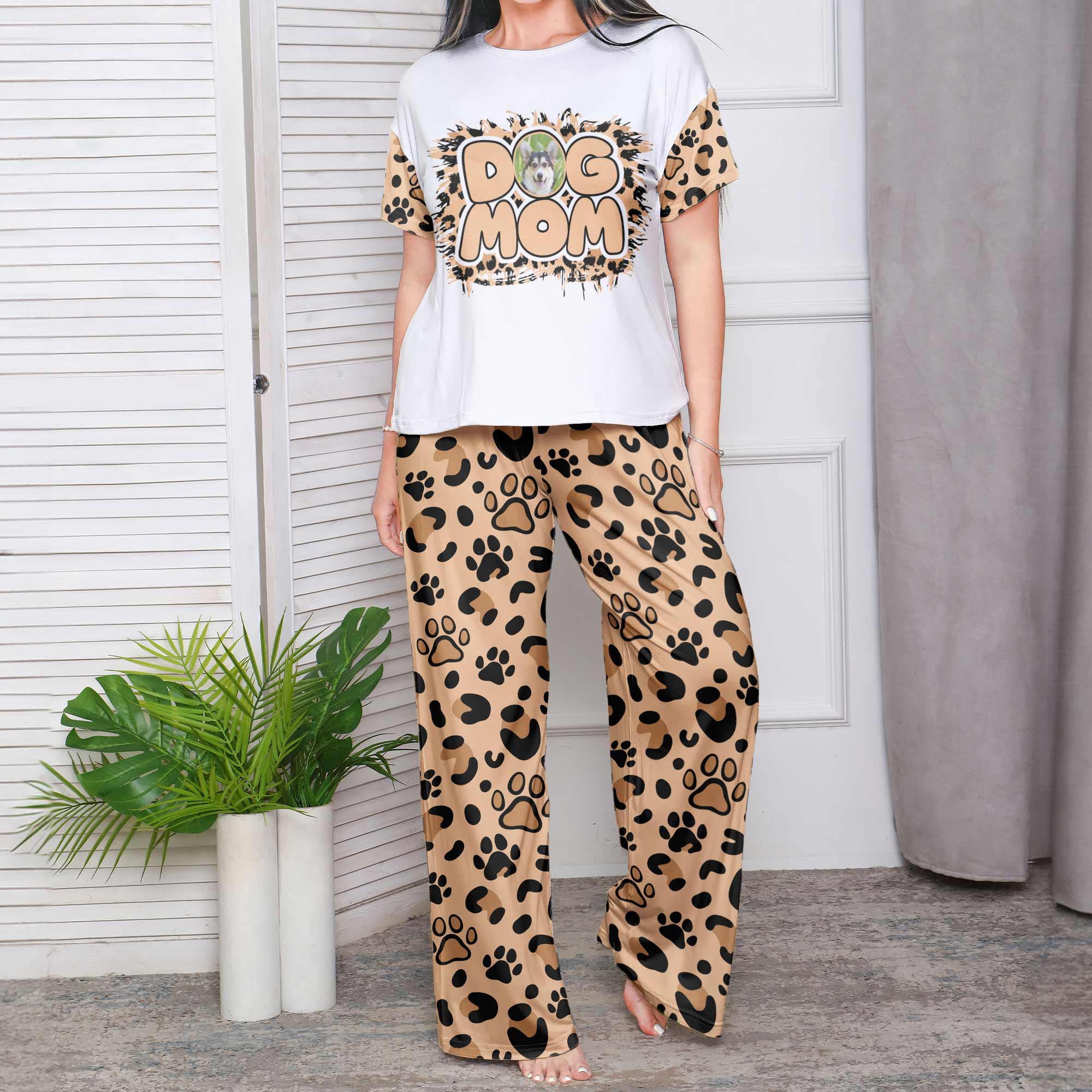 Pet Mom Paw Print Leopard - Personalized Photo Pajamas