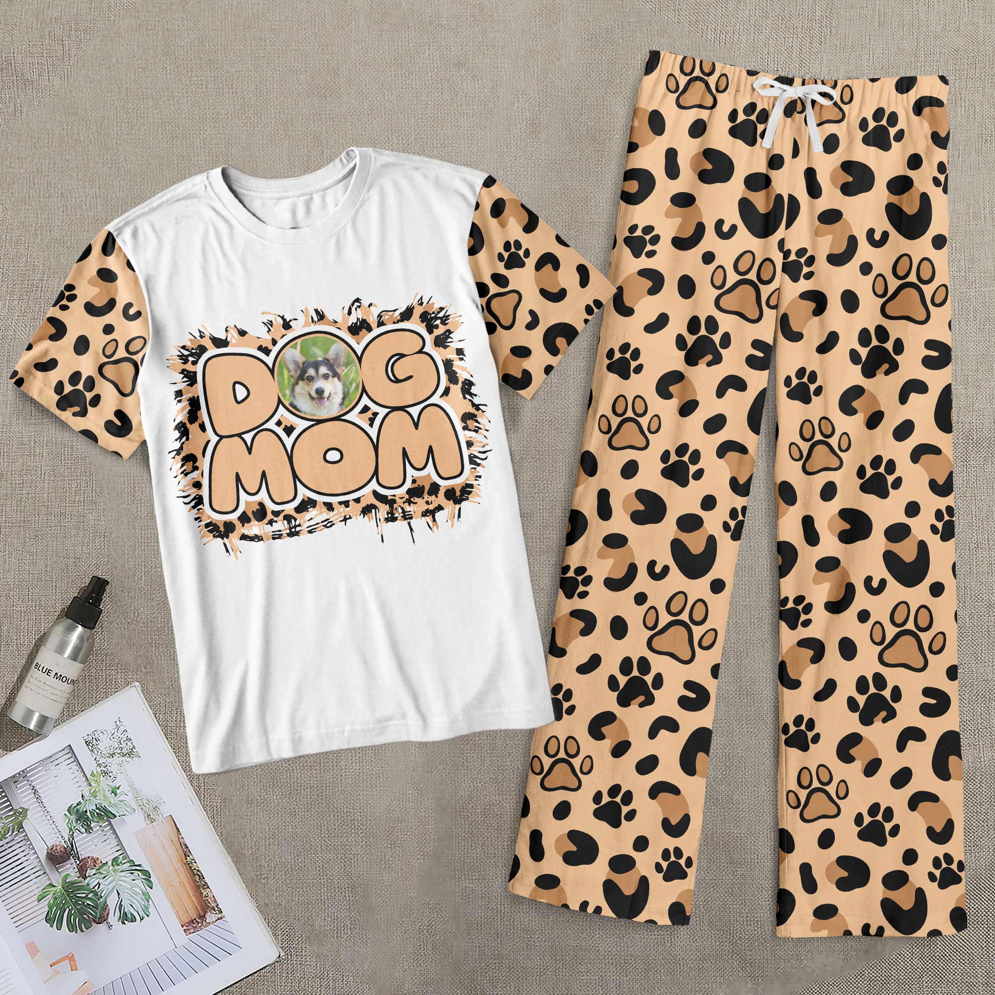 Pet Mom Paw Print Leopard - Personalized Photo Pajamas