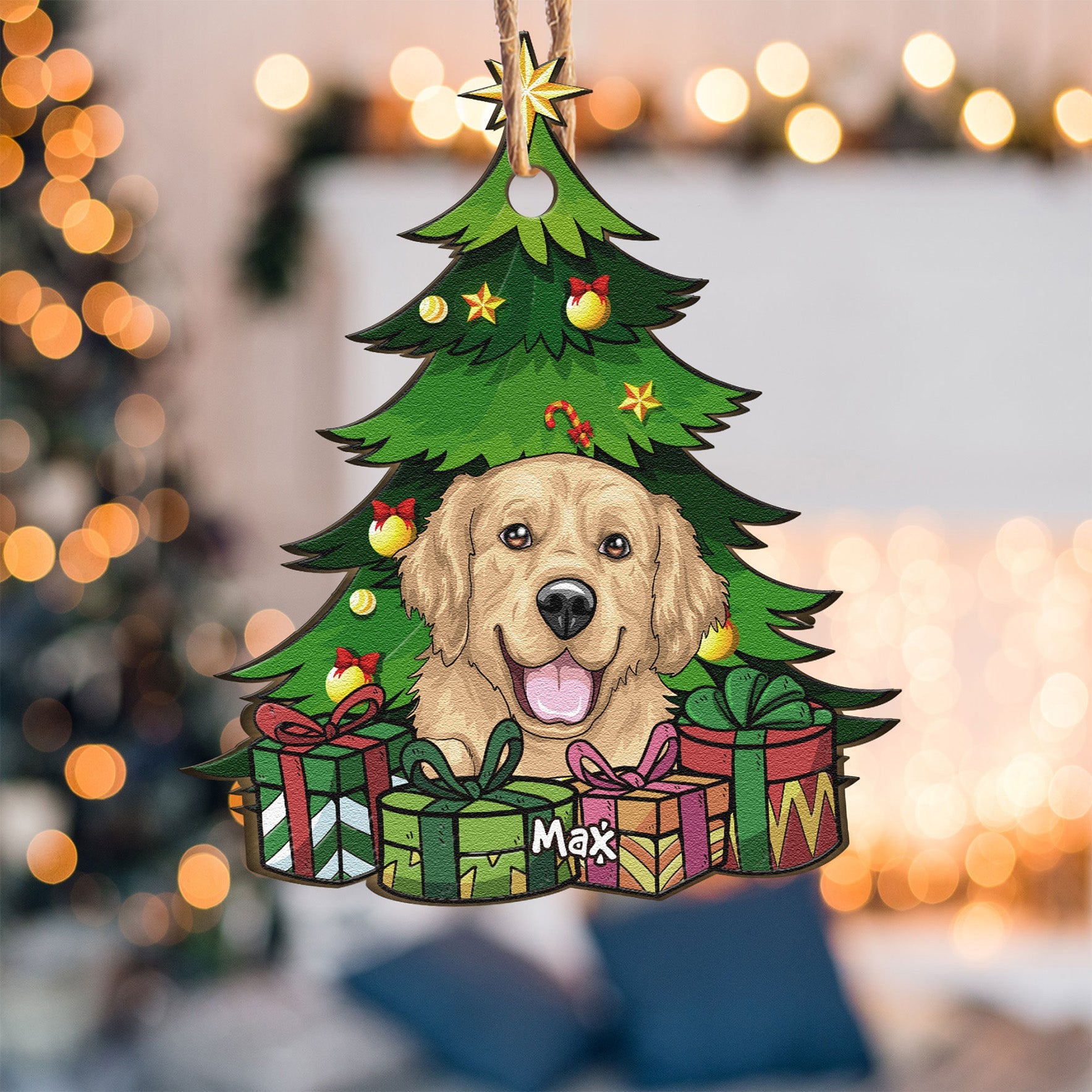 Pet Under Christmas Tree - Personalized Tree Shaped Wooden Ornament